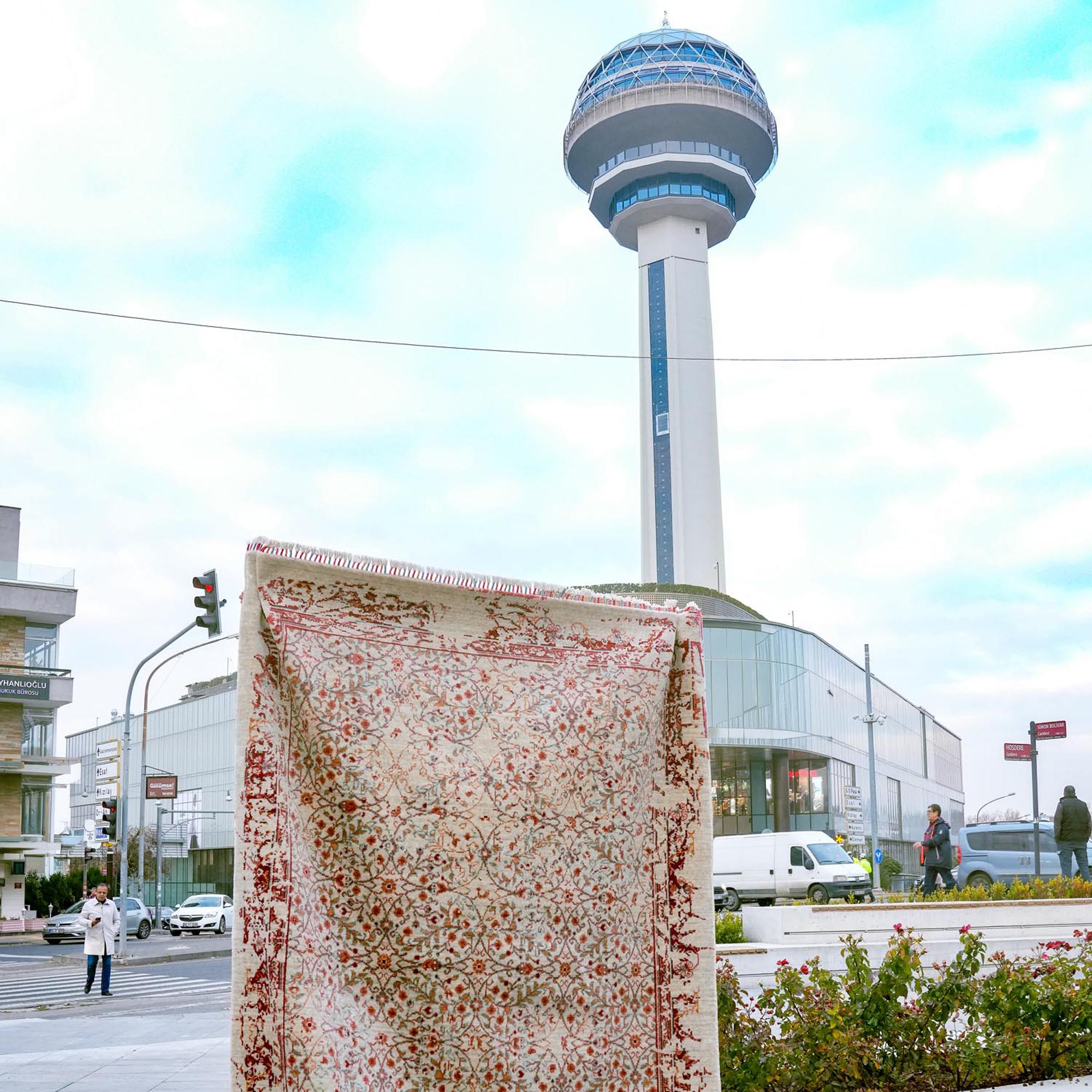 Zade Serisi Vintage Desenli Krem Tezgah Dokuma Doğal Halı