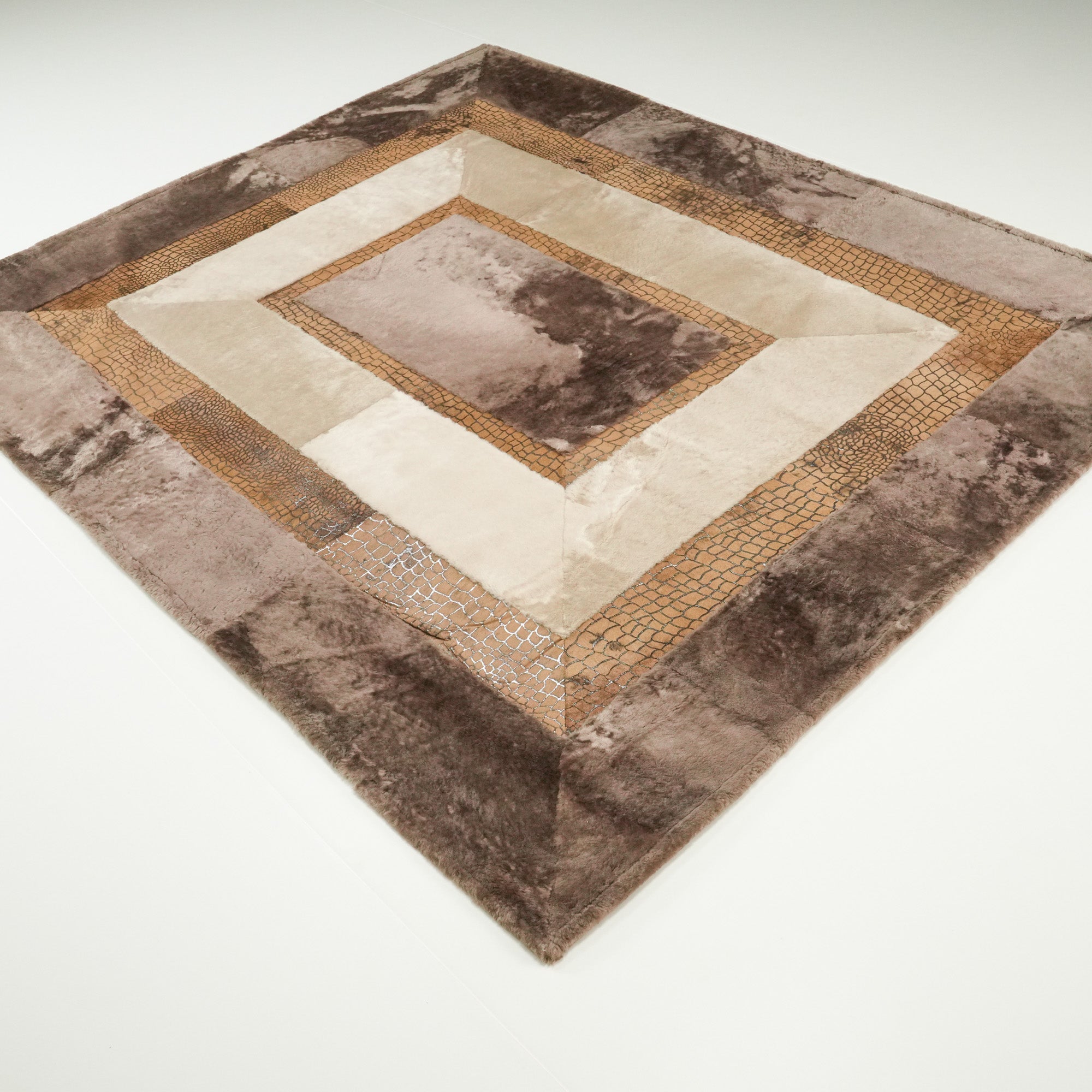 Frame Patterned Leather Mink Rug