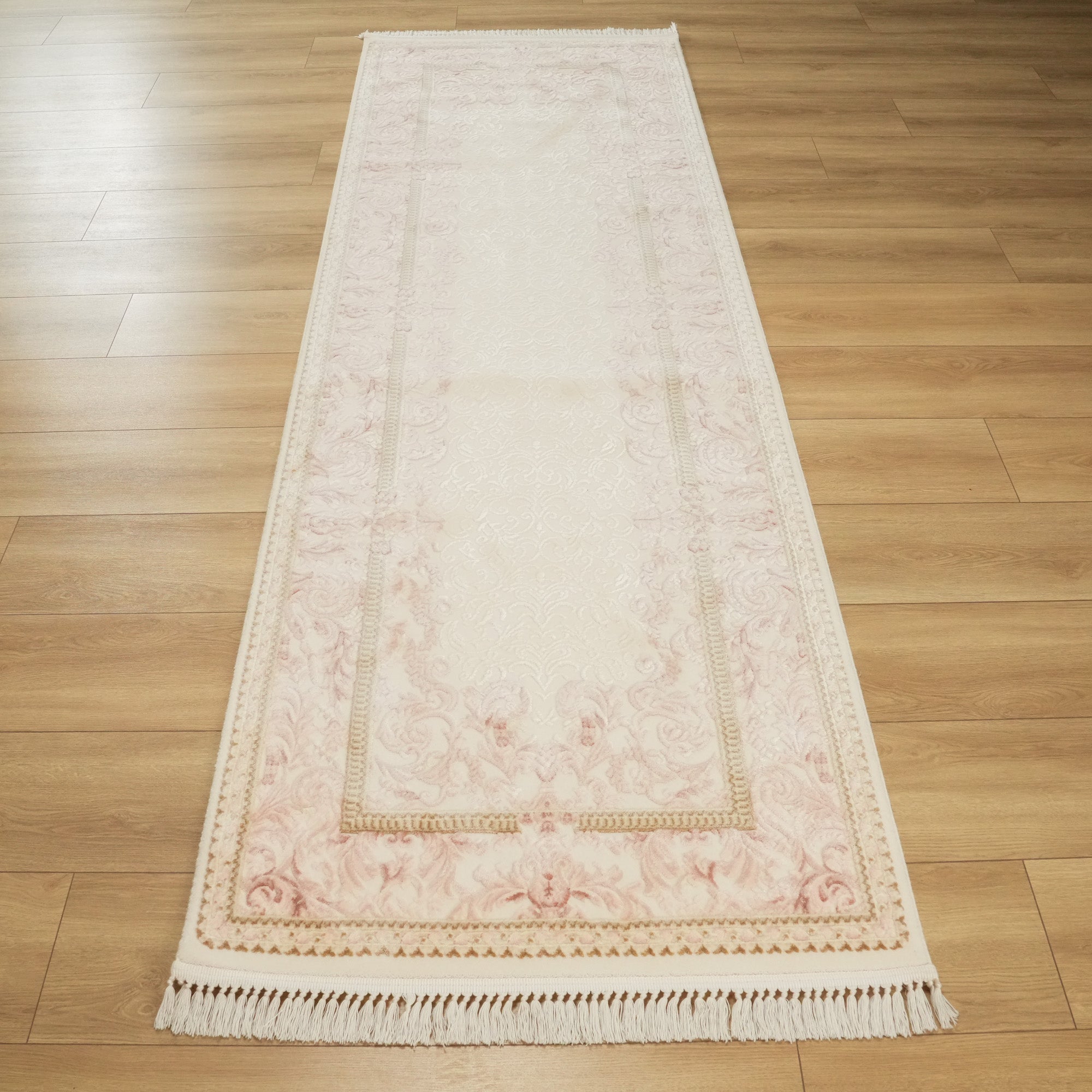 Cream Acrylic Carpet with Frame Pattern