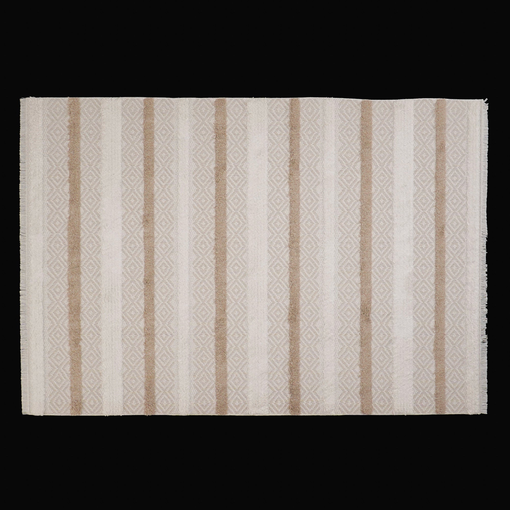 Dublin Series Stripe Patterned Cream Cotton Carpet