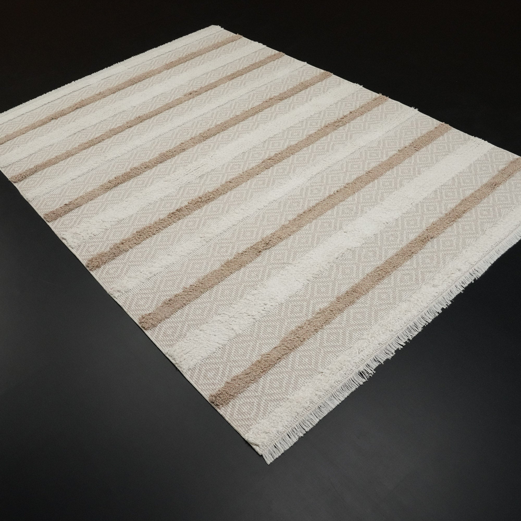 Dublin Series Stripe Patterned Cream Cotton Carpet