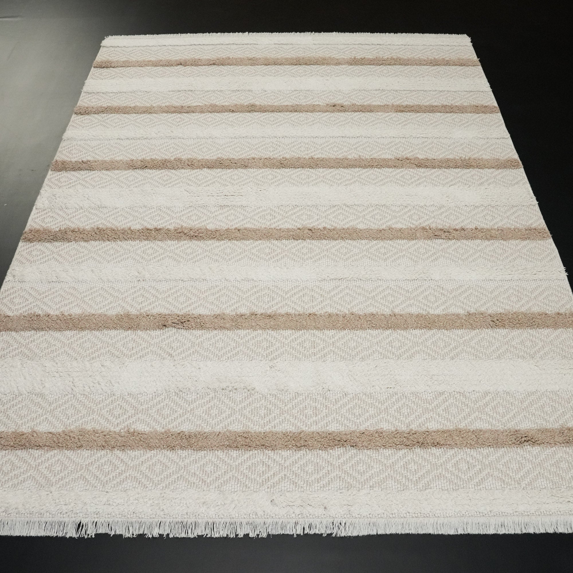 Dublin Series Stripe Patterned Cream Cotton Carpet