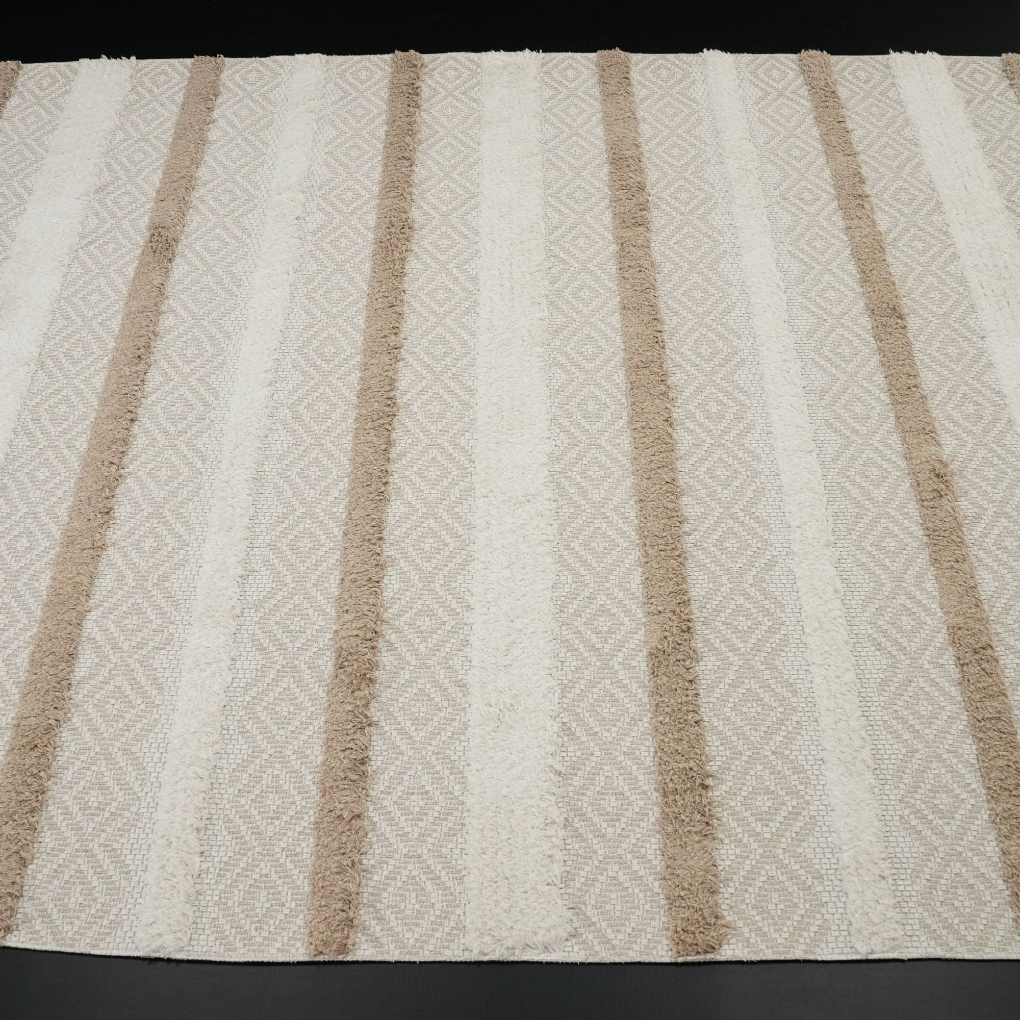 Dublin Series Stripe Patterned Cream Cotton Carpet