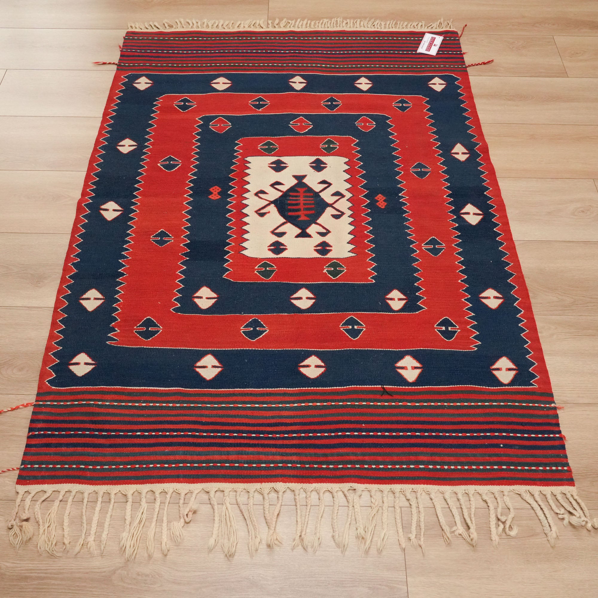 Hand Woven Anatolian Patterned Red Balıkesir Rug