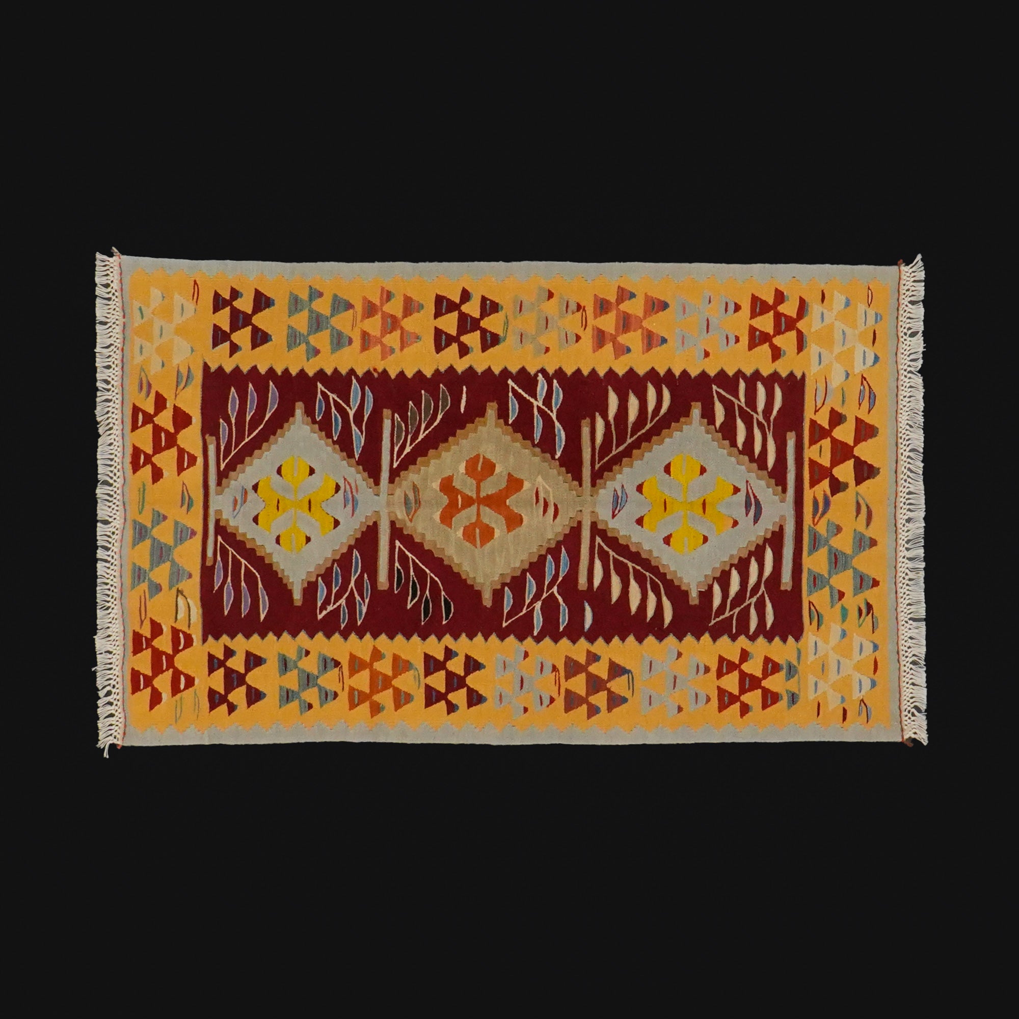 Hand Woven Anatolian Patterned Root Dyed Colorful Uşak Rug