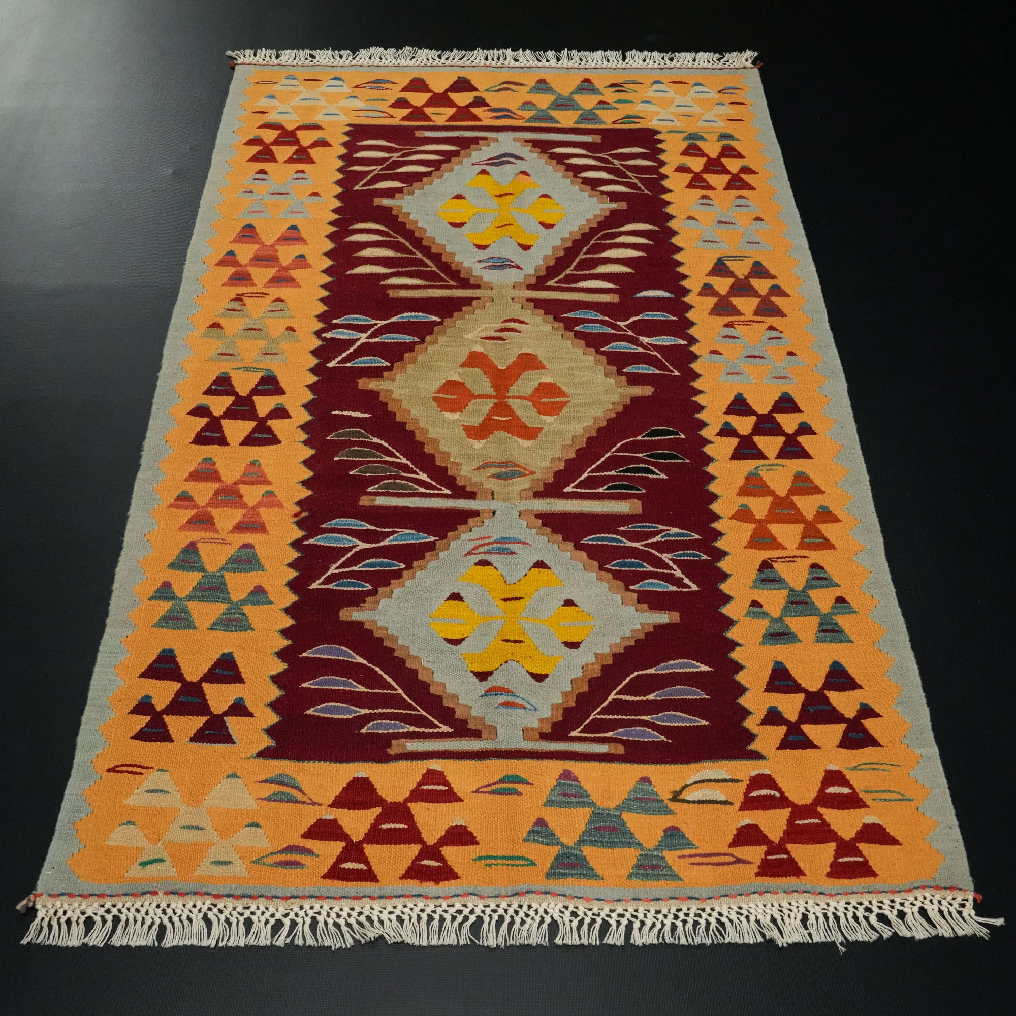 Hand Woven Anatolian Patterned Root Dyed Colorful Uşak Rug