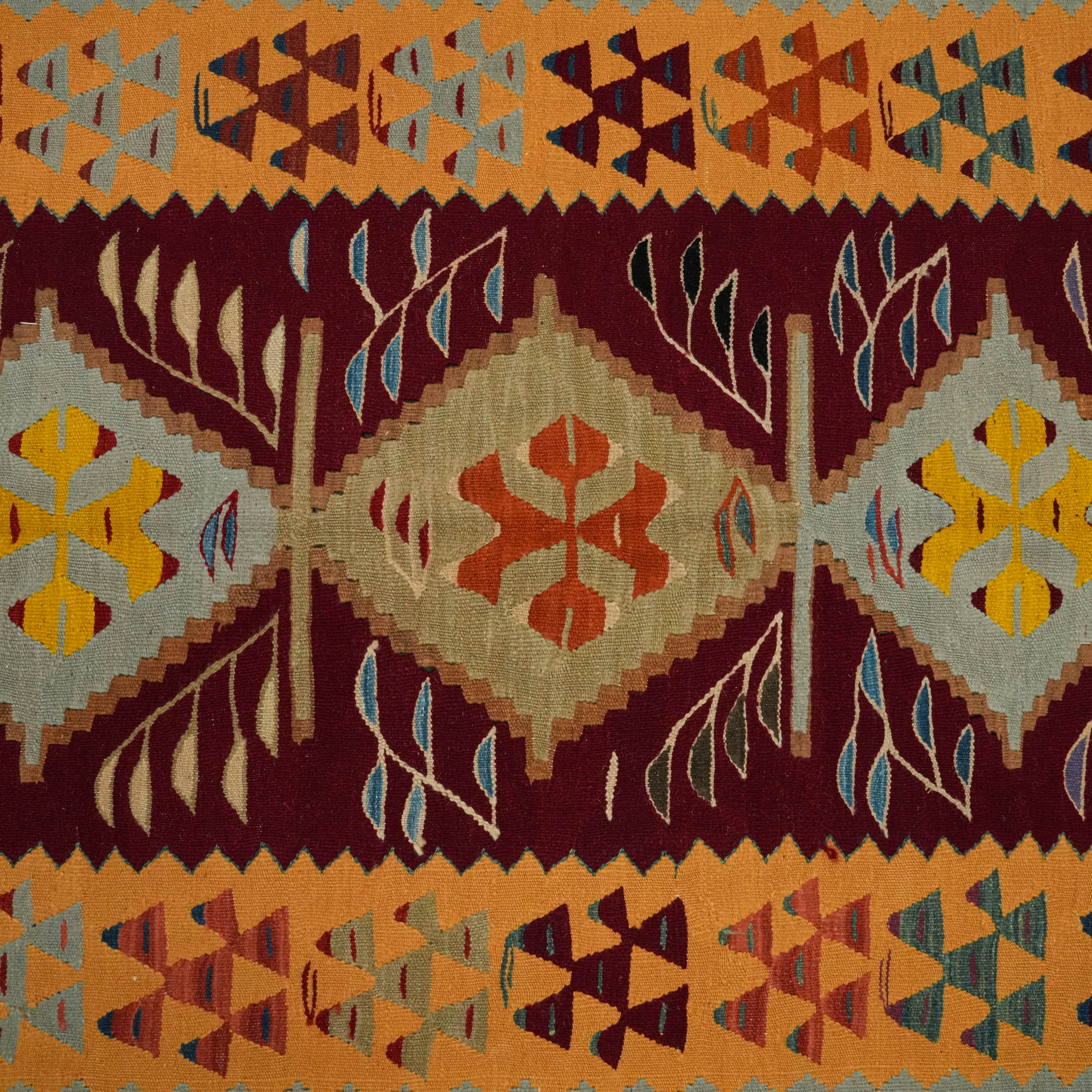 Hand Woven Anatolian Patterned Root Dyed Colorful Uşak Rug