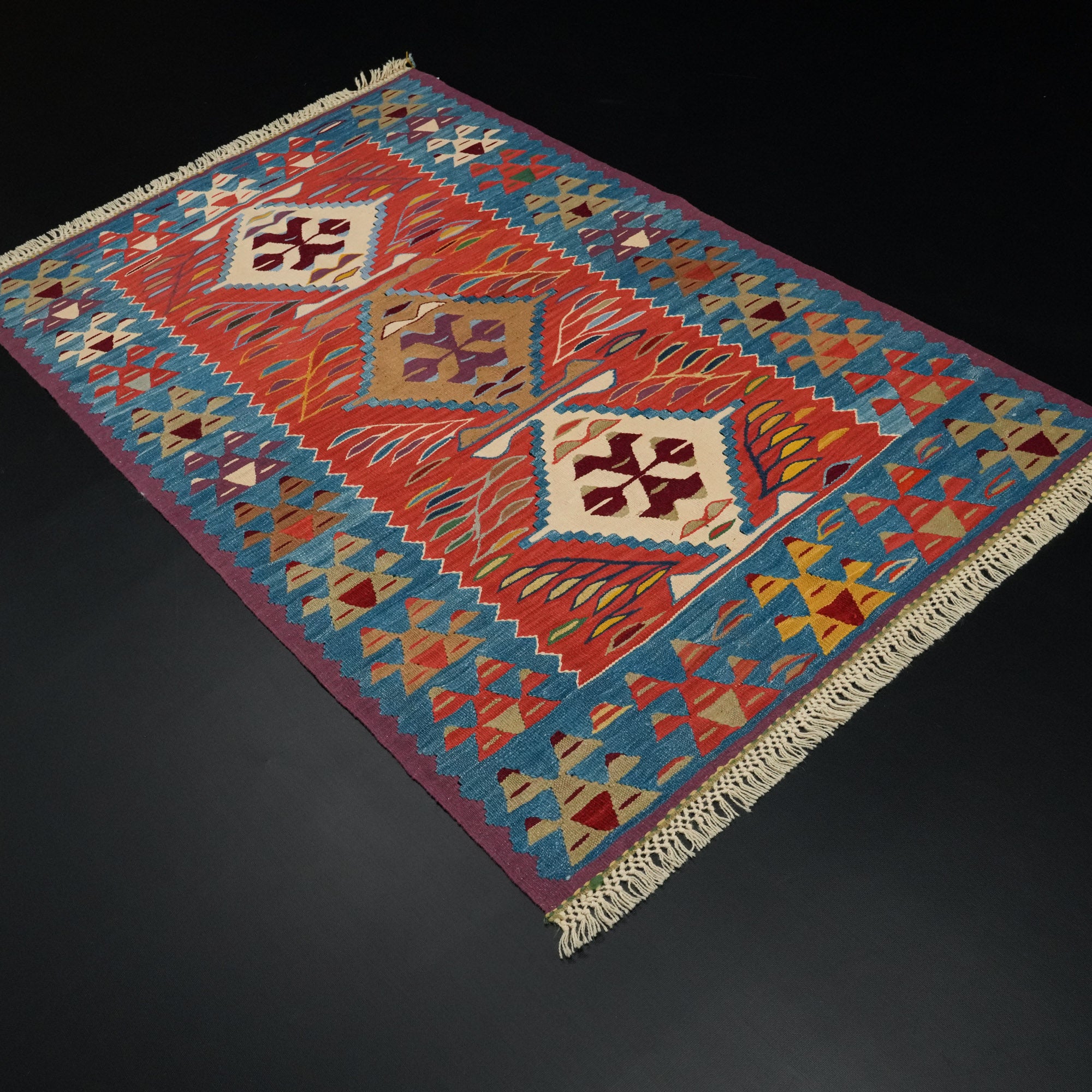 Hand Woven Anatolian Patterned Colorful Root Dyed Uşak Rug