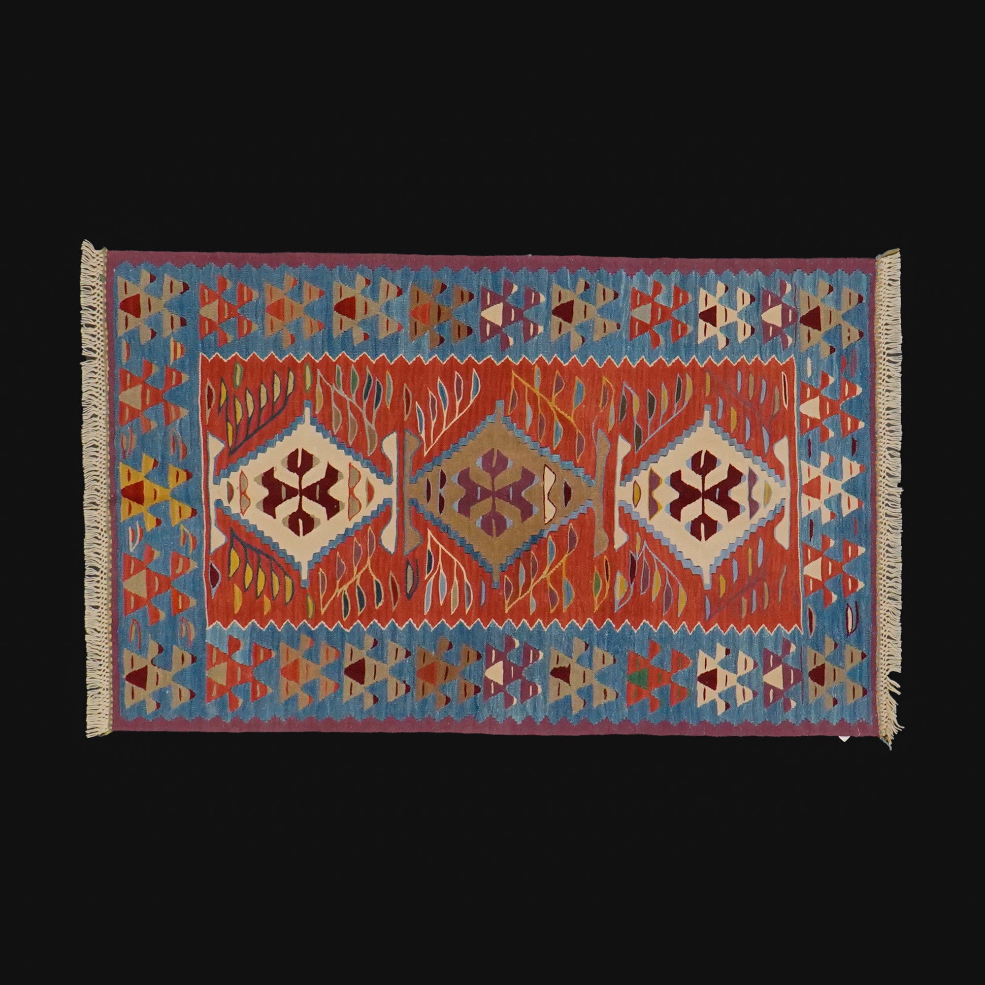 Hand Woven Anatolian Patterned Colorful Root Dyed Uşak Rug