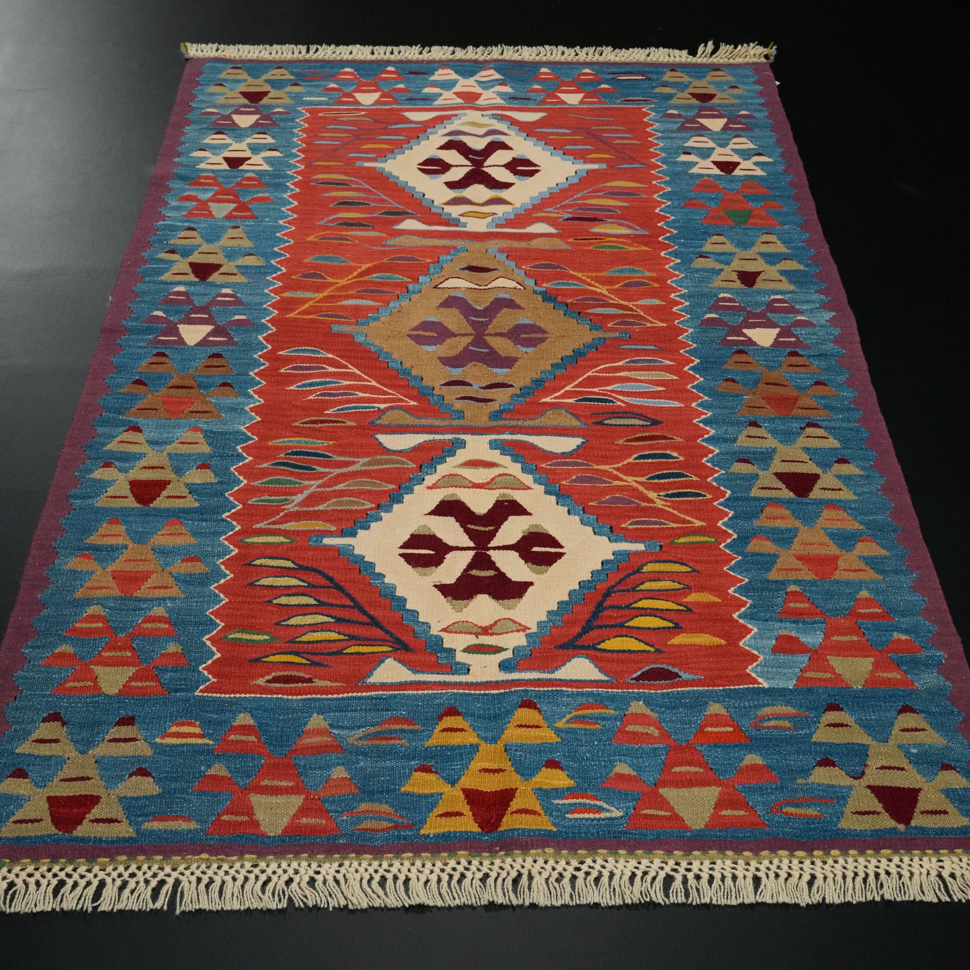 Hand Woven Anatolian Patterned Colorful Root Dyed Uşak Rug