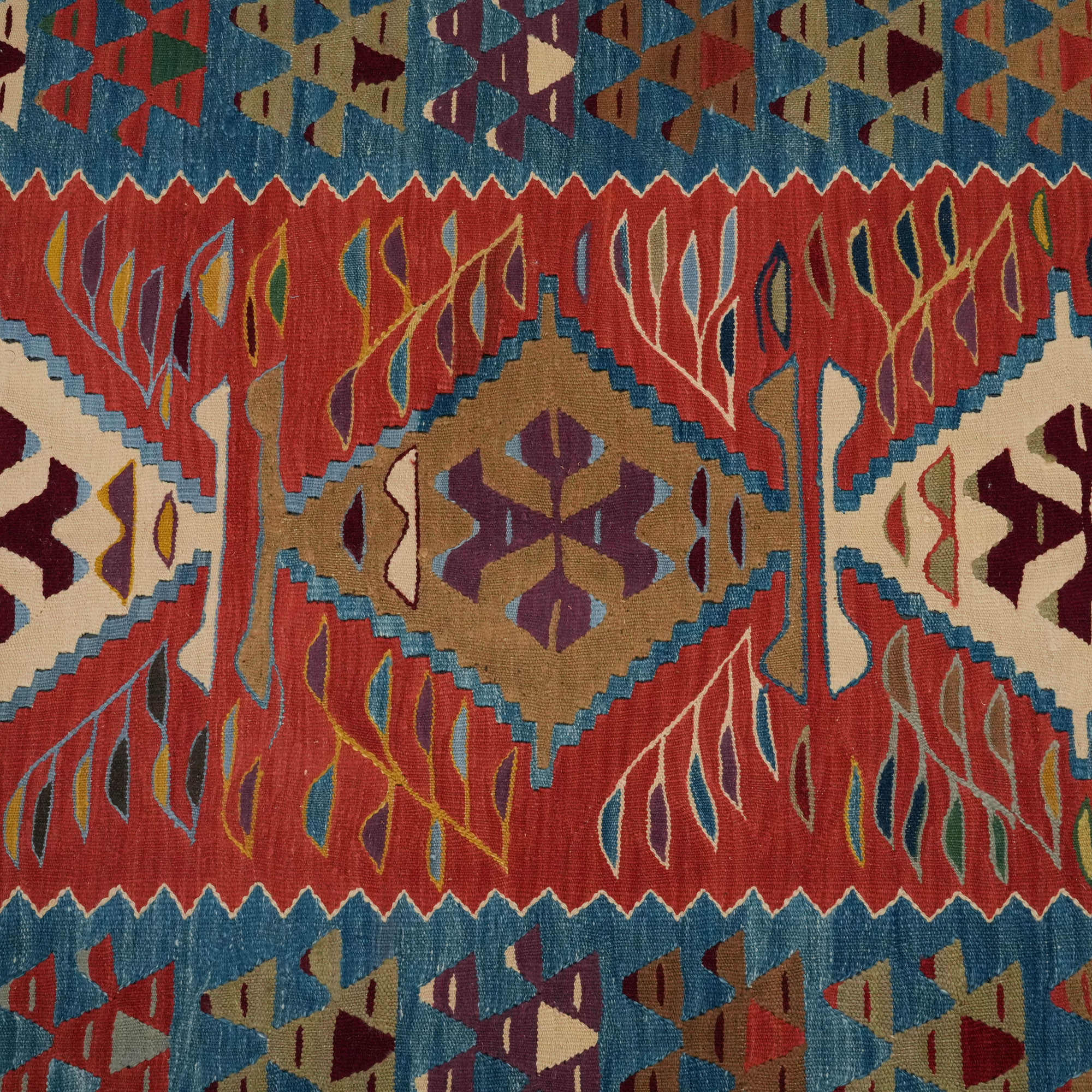 Hand Woven Anatolian Patterned Colorful Root Dyed Uşak Rug