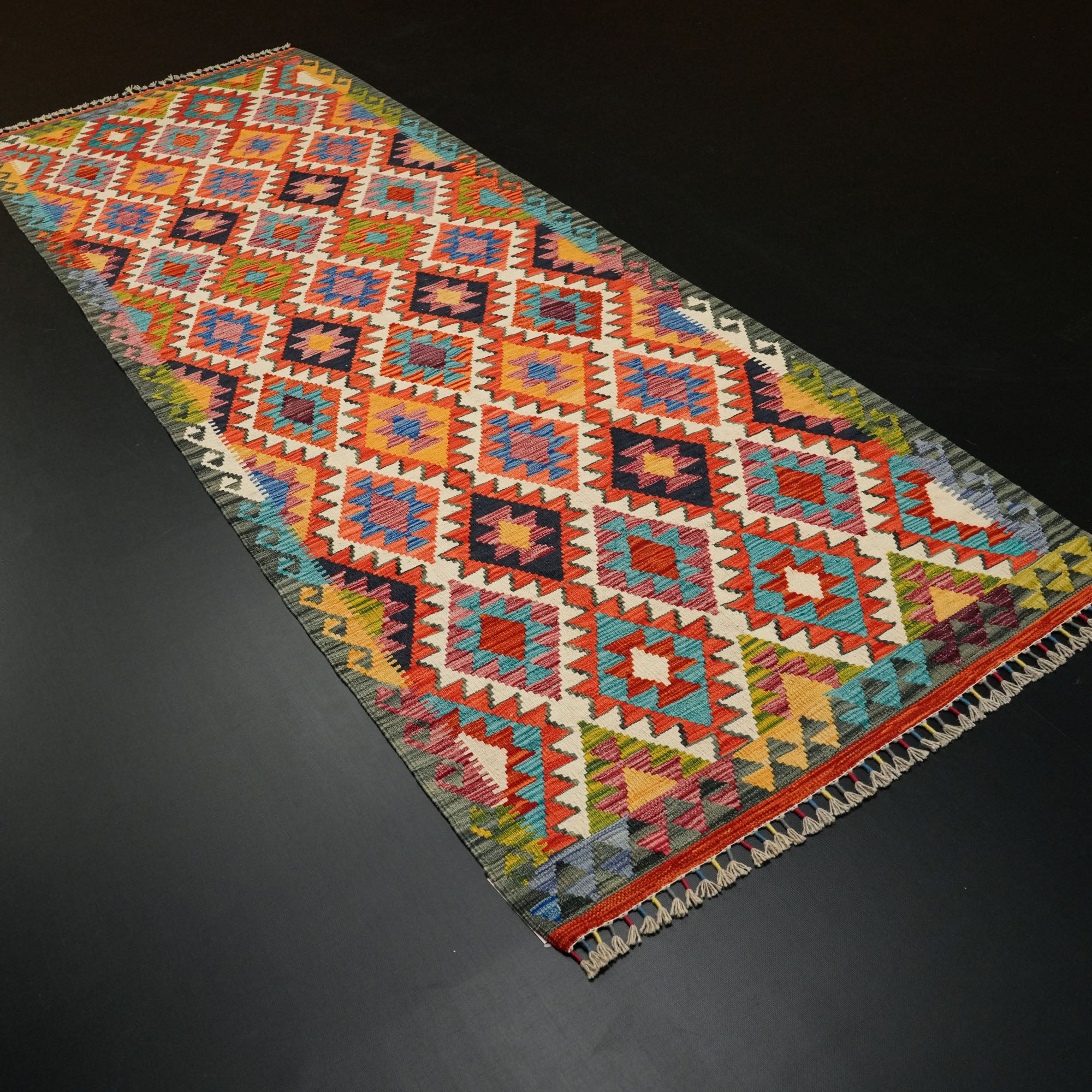 Hand Woven Anatolian Patterned Wool Colorful Rug