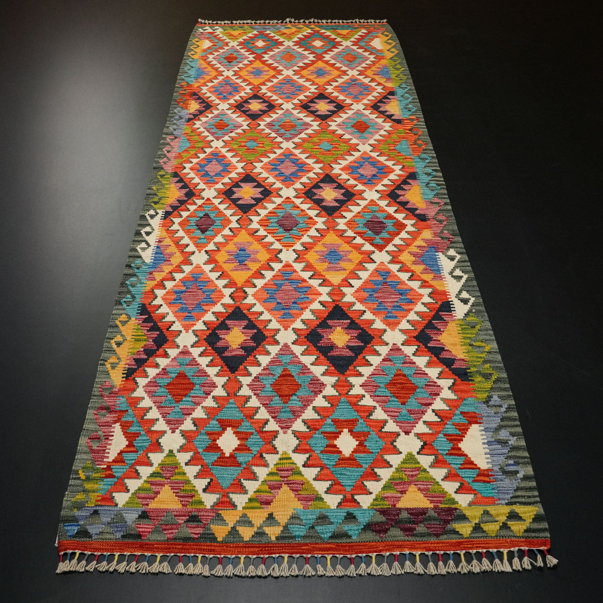 Hand Woven Anatolian Patterned Wool Colorful Rug