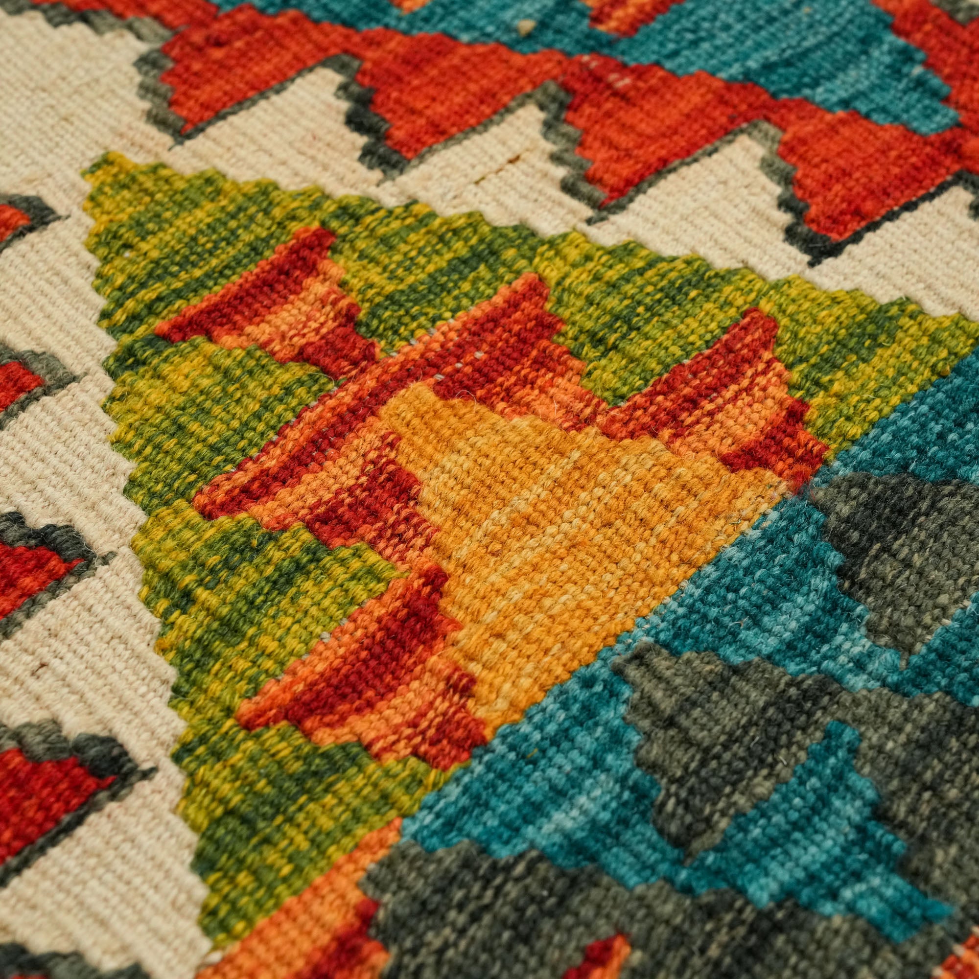 Hand Woven Anatolian Patterned Wool Colorful Rug