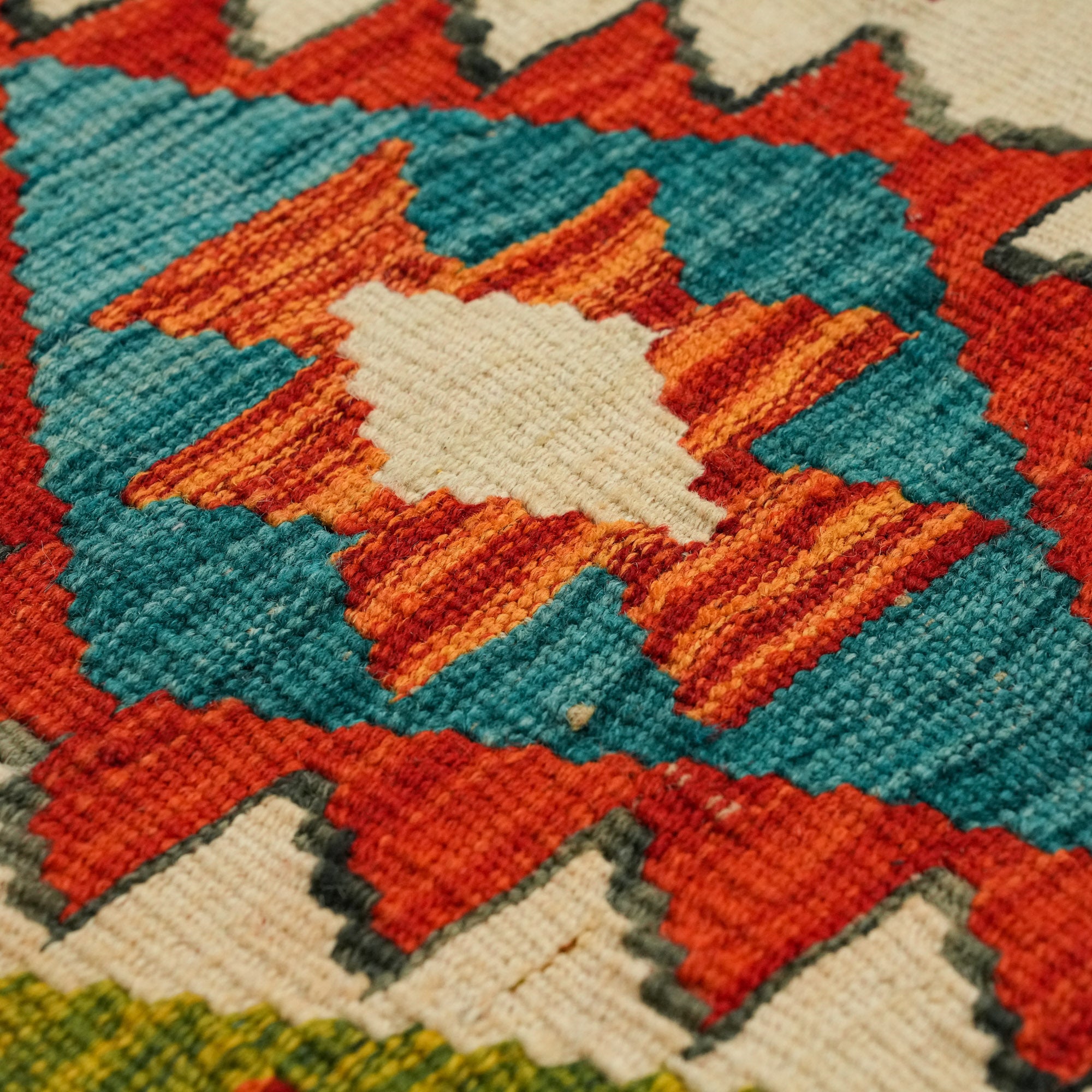 Hand Woven Anatolian Patterned Wool Colorful Rug