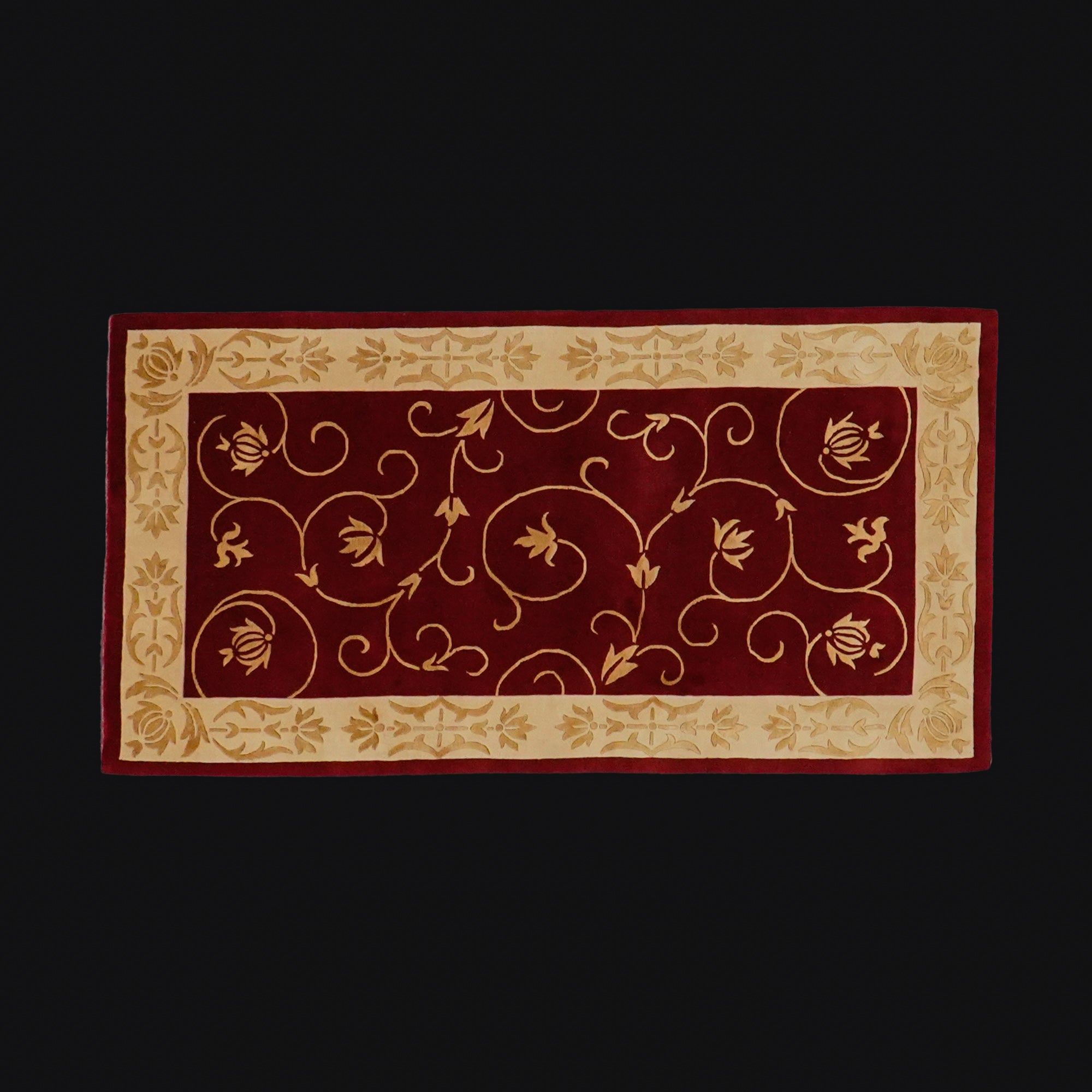 Handwoven Frame Patterned Burgundy Silk Carpet