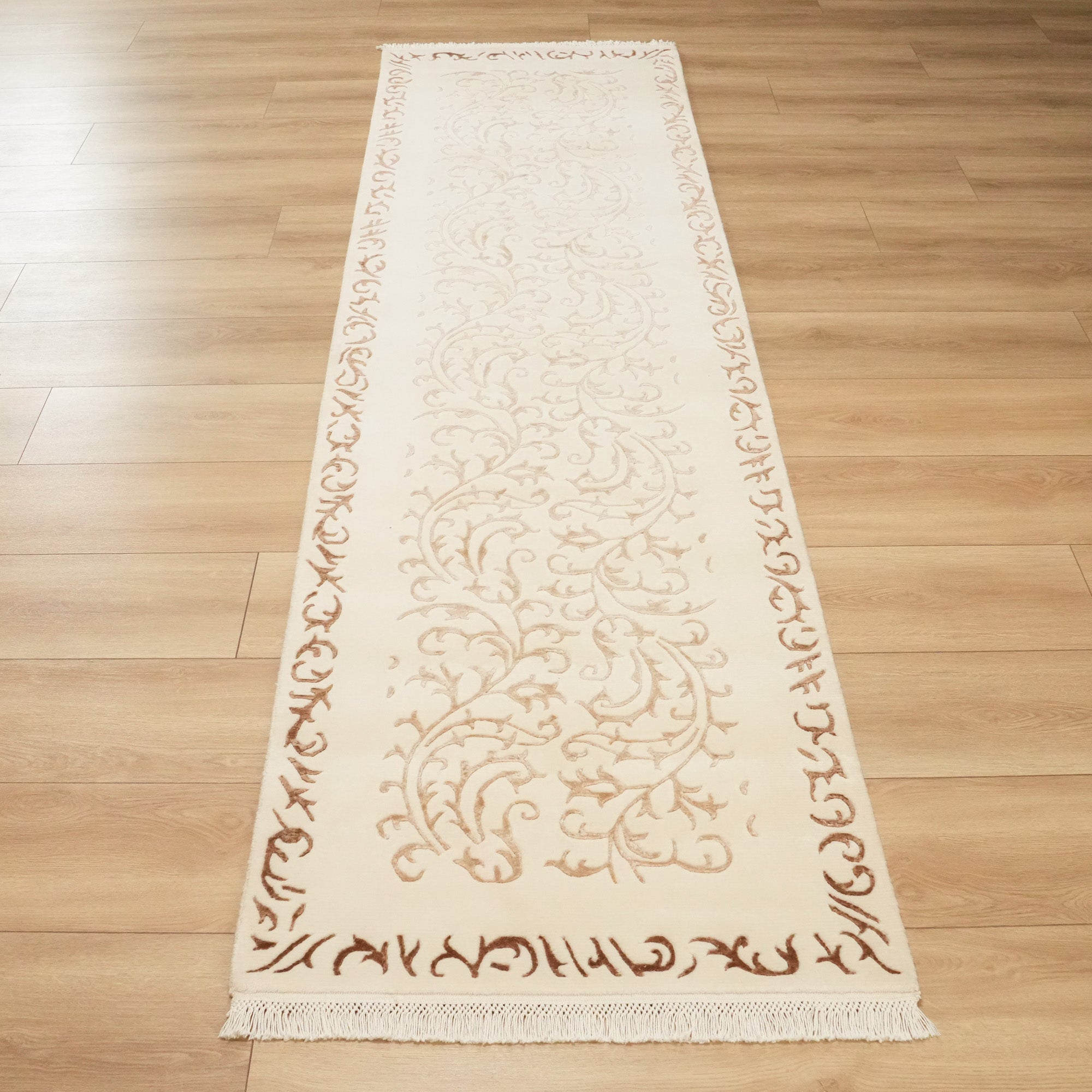 Hand Woven Frame Patterned Cream Carpet