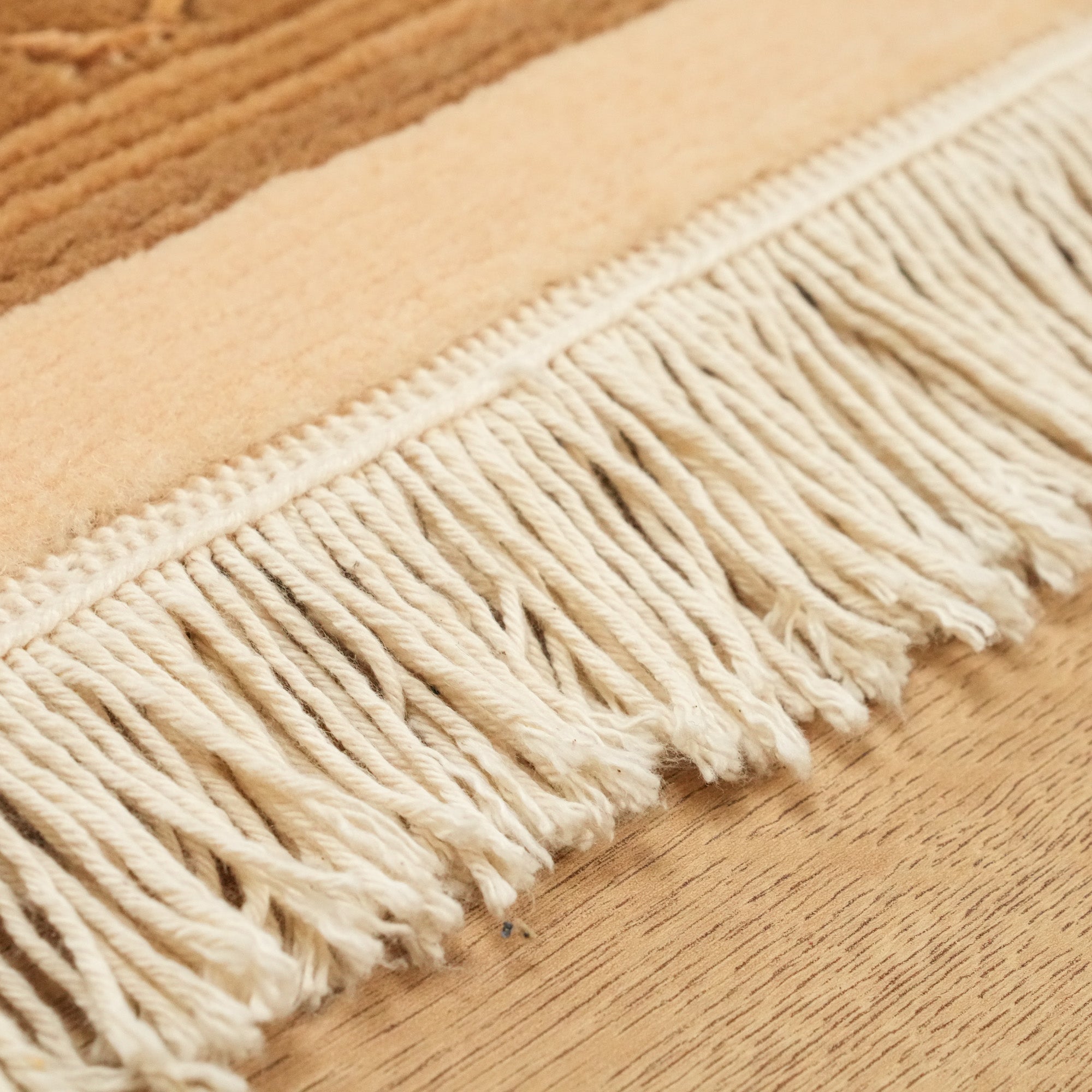 Hand Woven Frame Patterned Cream Wool Carpet