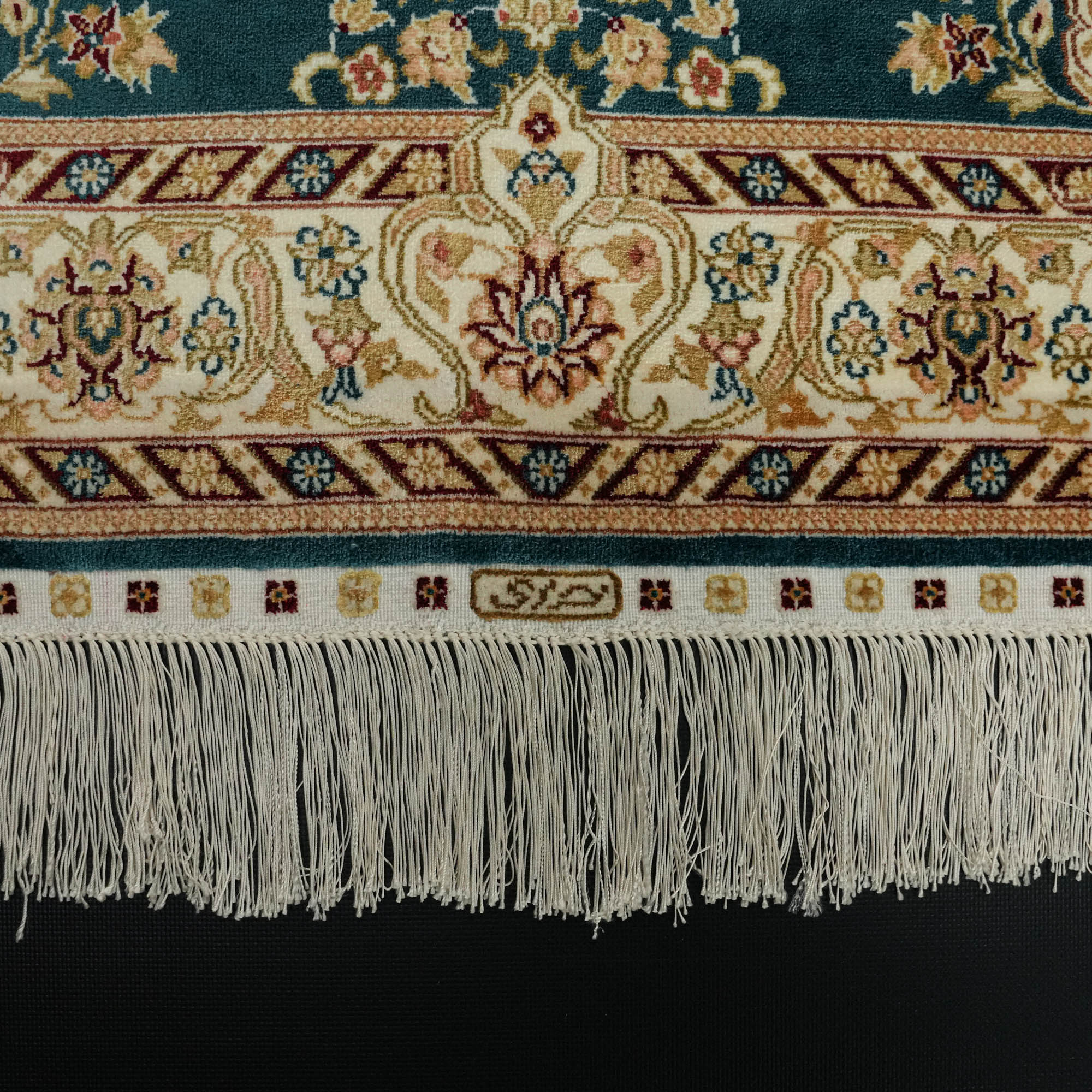 Hand-Woven Frame Patterned Blue Silk Carpet