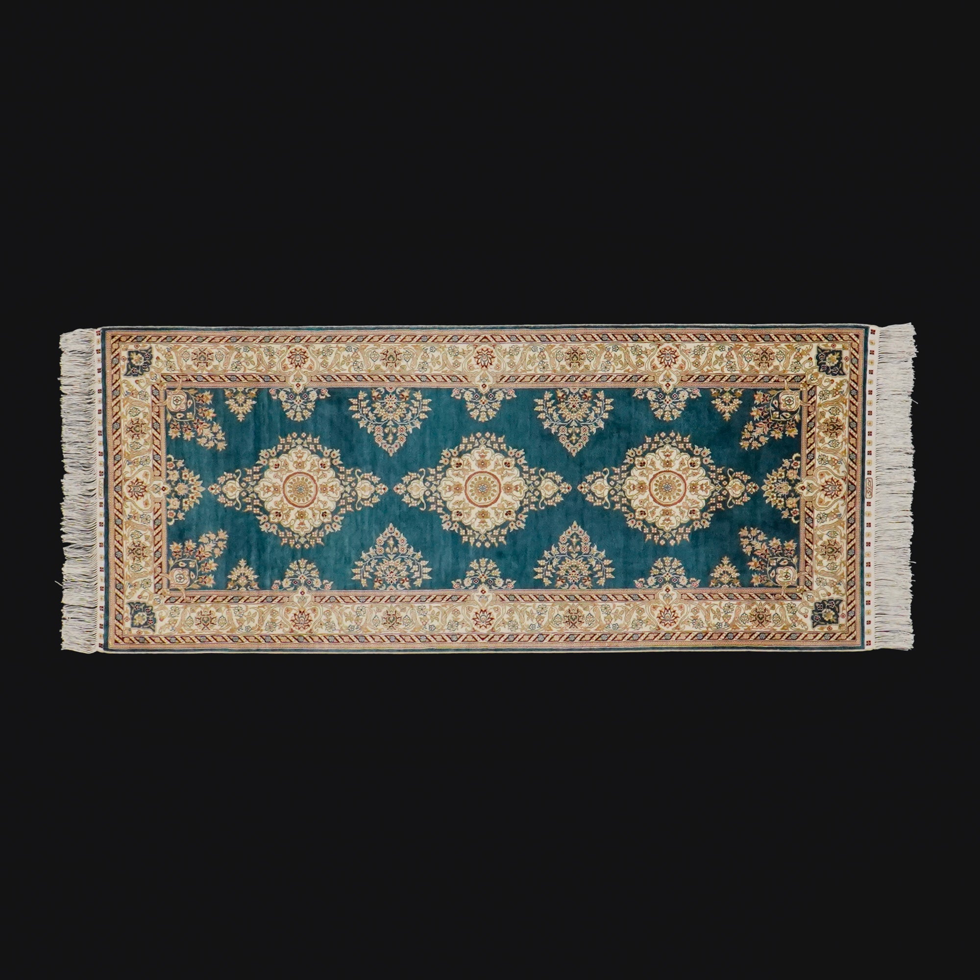 Hand-Woven Frame Patterned Blue Silk Carpet