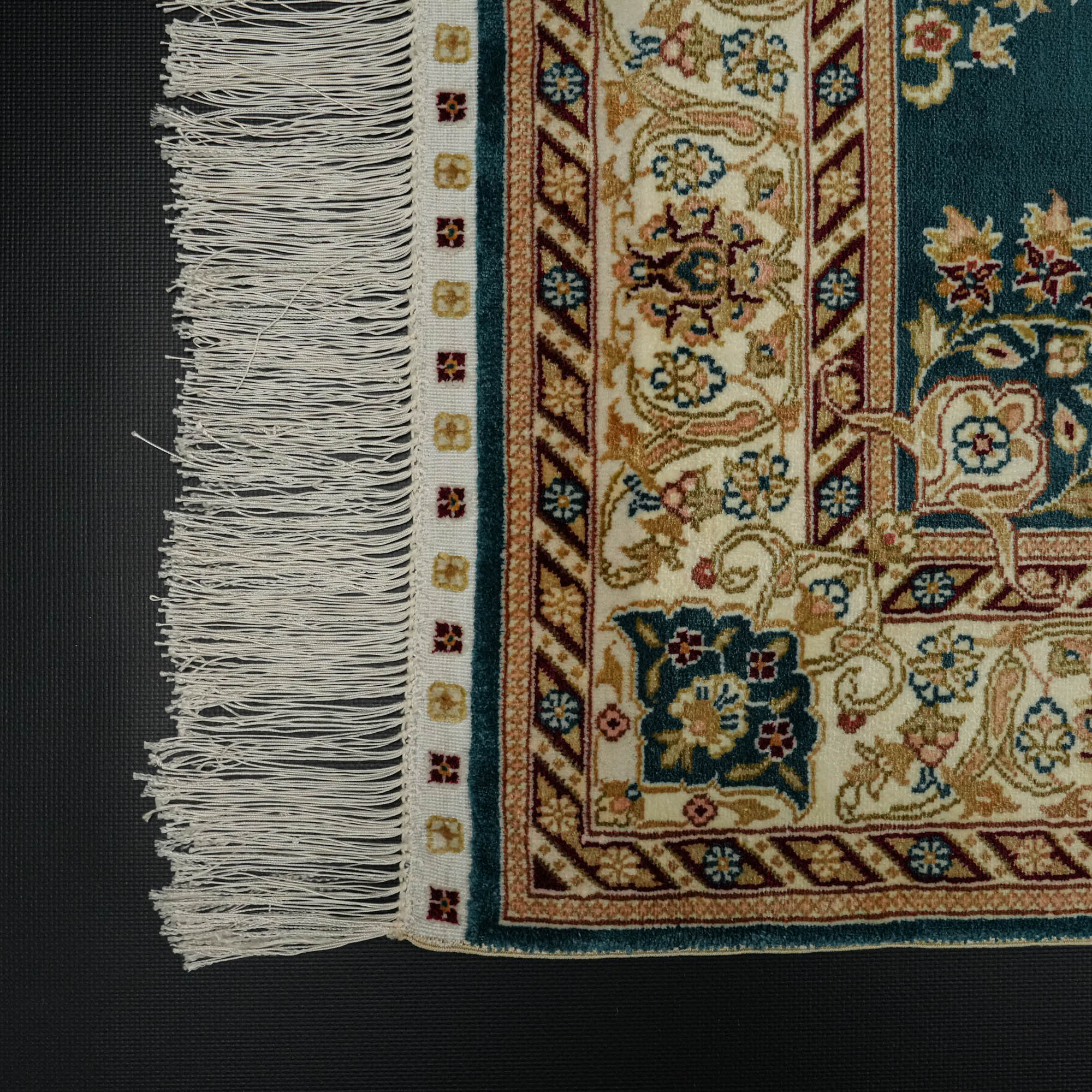 Hand-Woven Frame Patterned Blue Silk Carpet