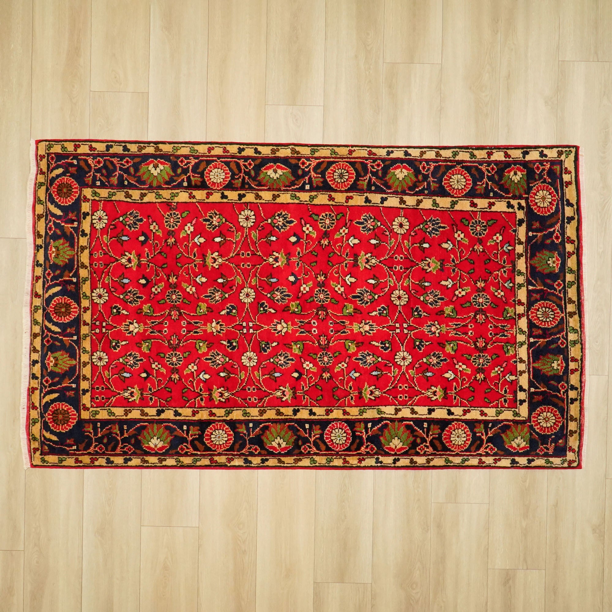 Hand Woven Flower Patterned Red Wool Karapınar Carpet