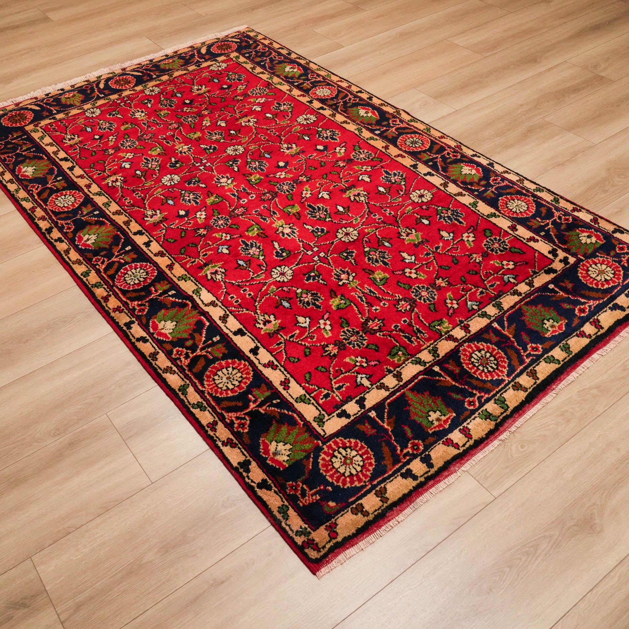 Hand Woven Flower Patterned Red Wool Karapınar Carpet