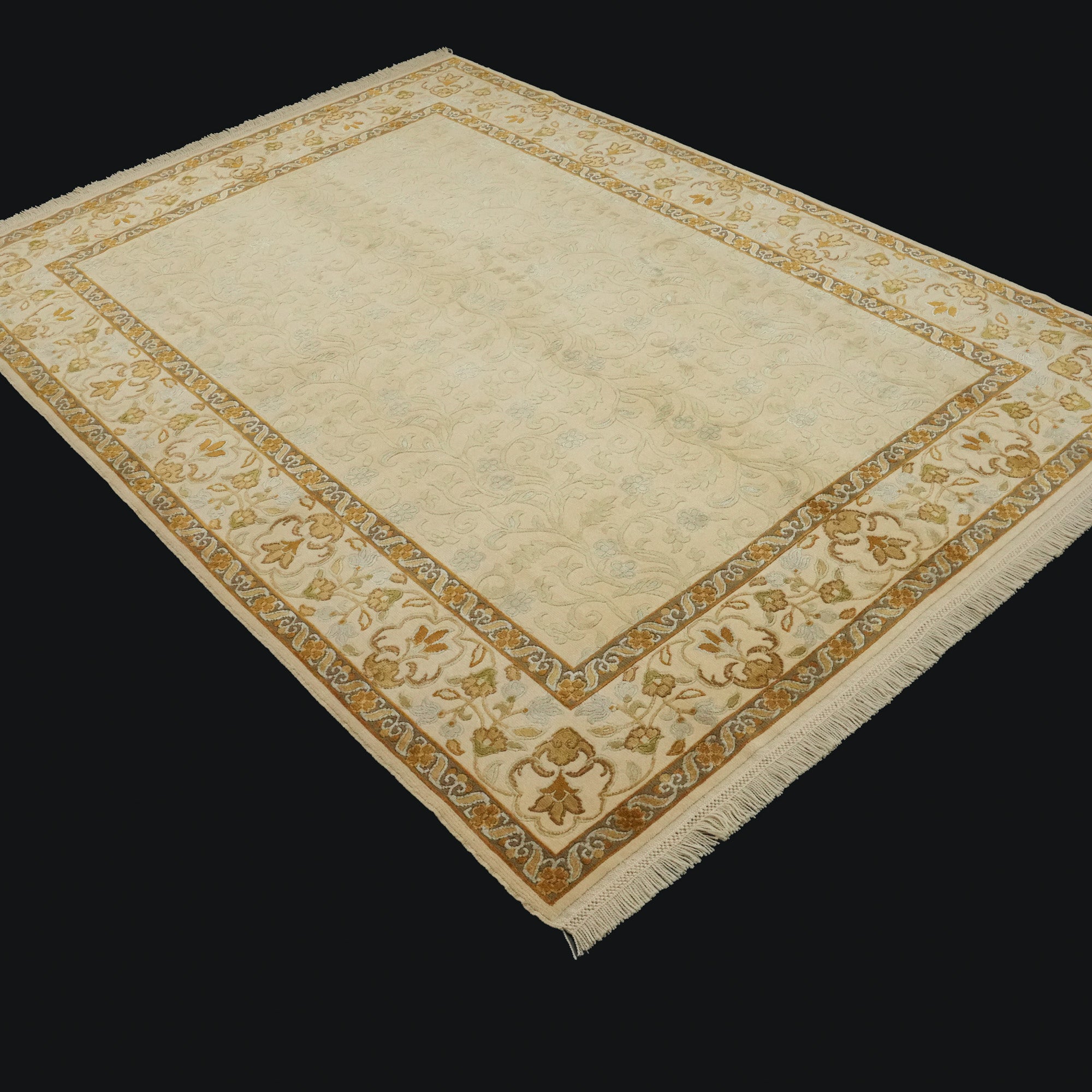 Hand-Woven Flower Patterned Cream Carpet