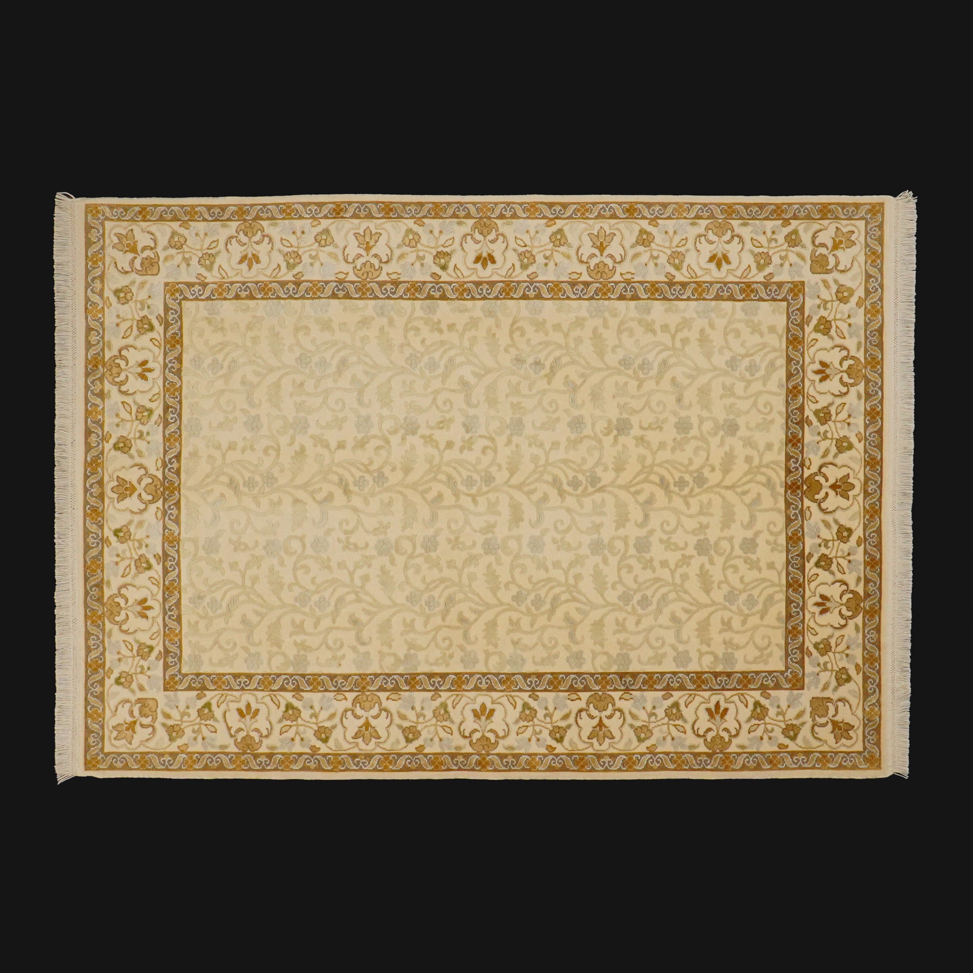 Hand-Woven Flower Patterned Cream Carpet