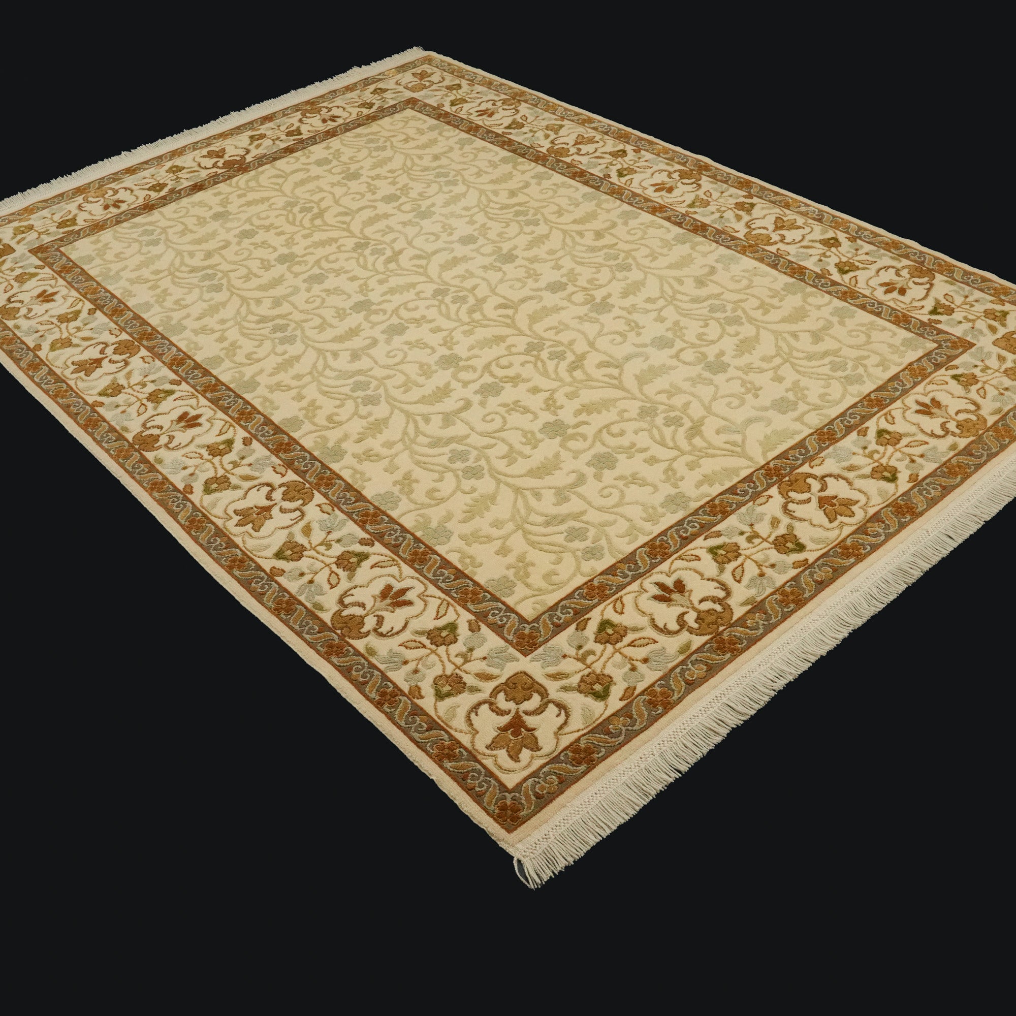 Hand-Woven Flower Patterned Cream Carpet