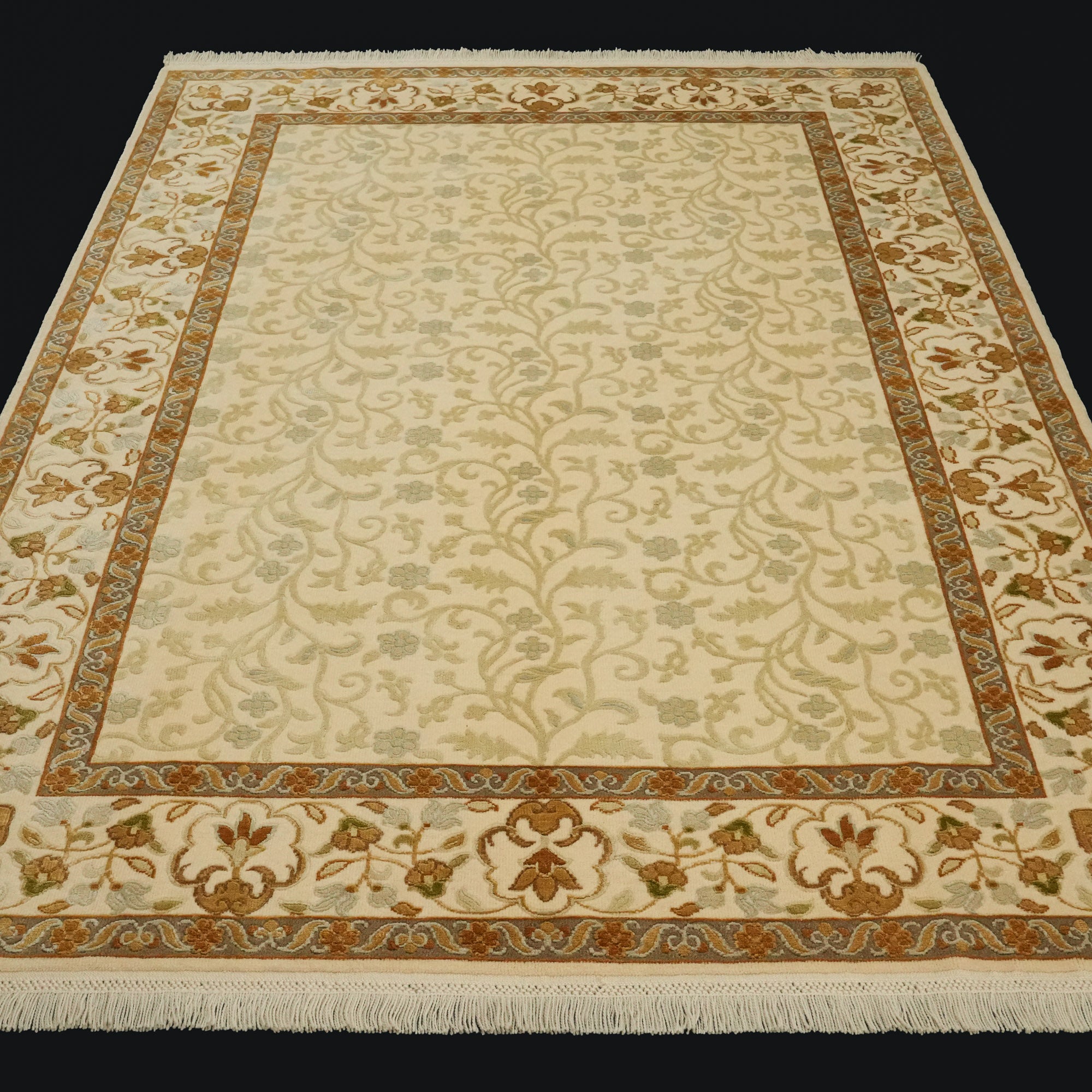 Hand-Woven Flower Patterned Cream Carpet