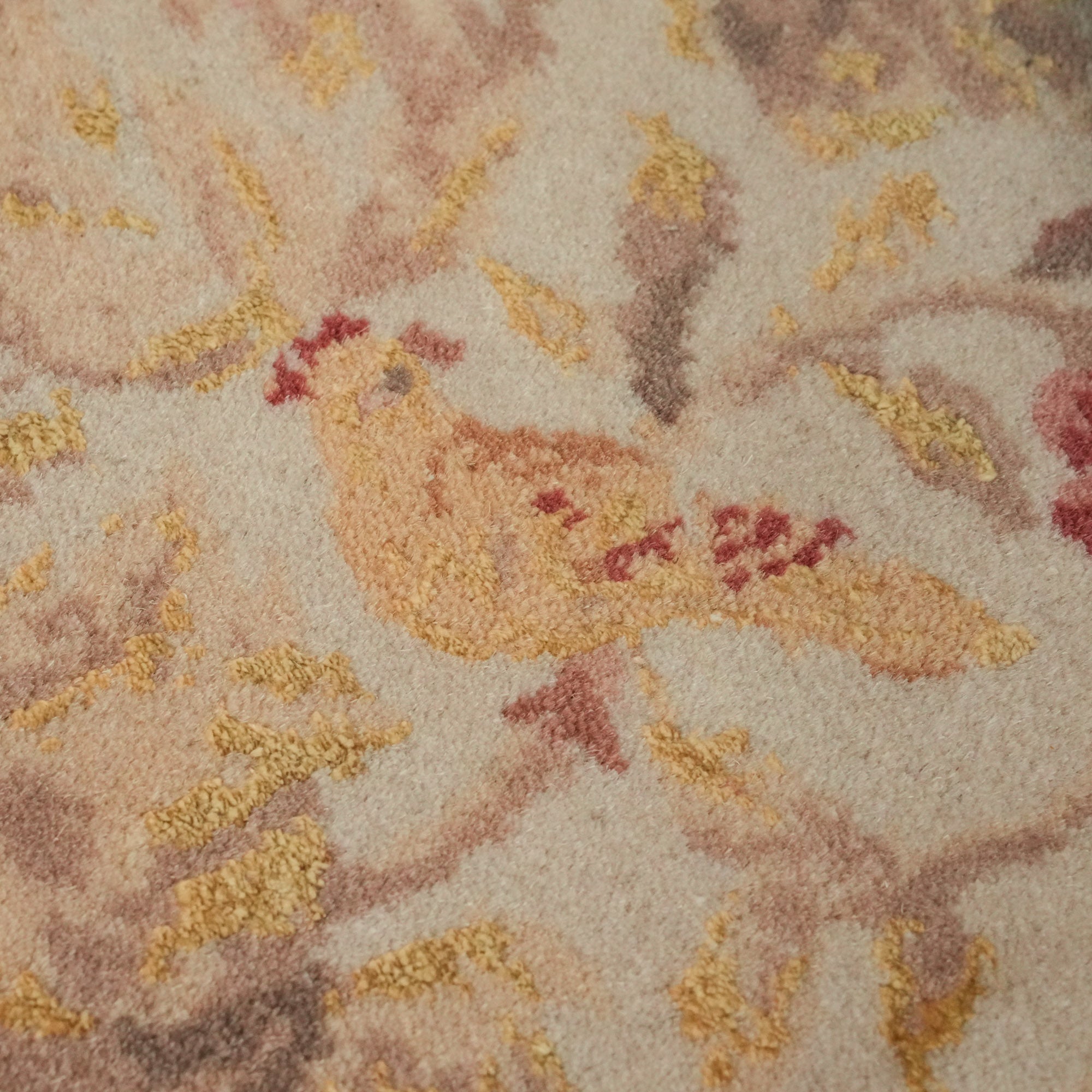 Hand Woven Flower Patterned Cream Wool Carpet