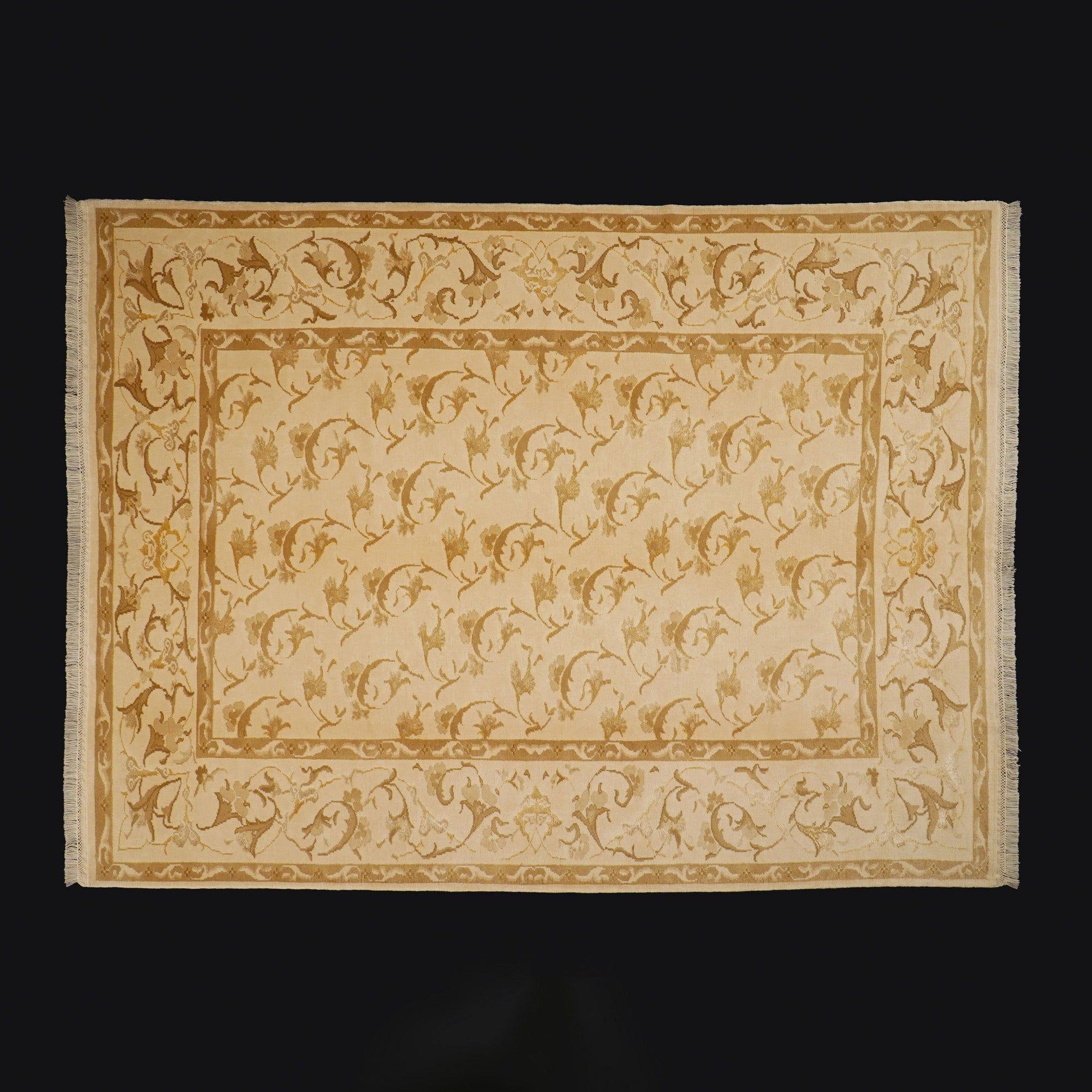 Handwoven Flower Patterned Cream Wool Rug