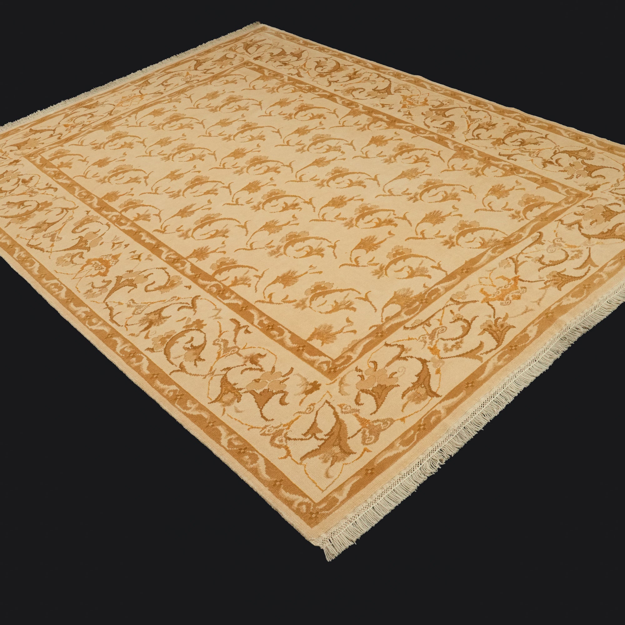 Handwoven Flower Patterned Cream Wool Rug