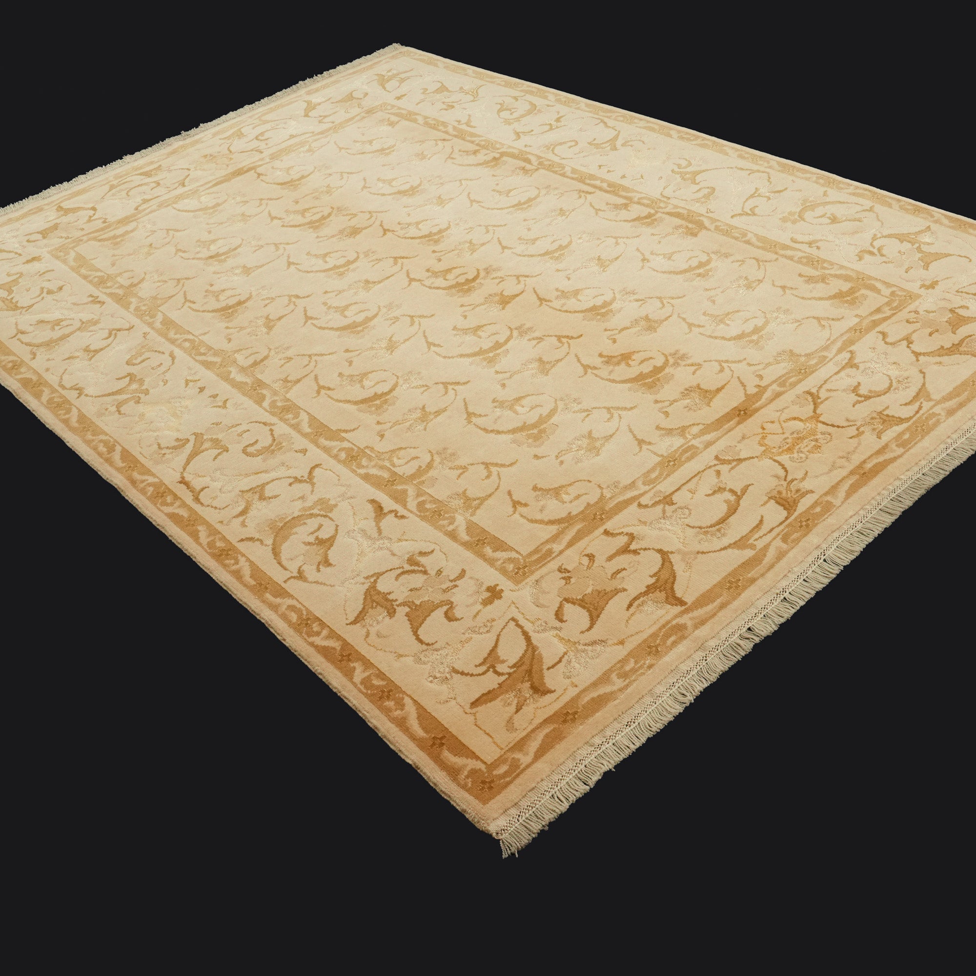 Handwoven Flower Patterned Cream Wool Rug