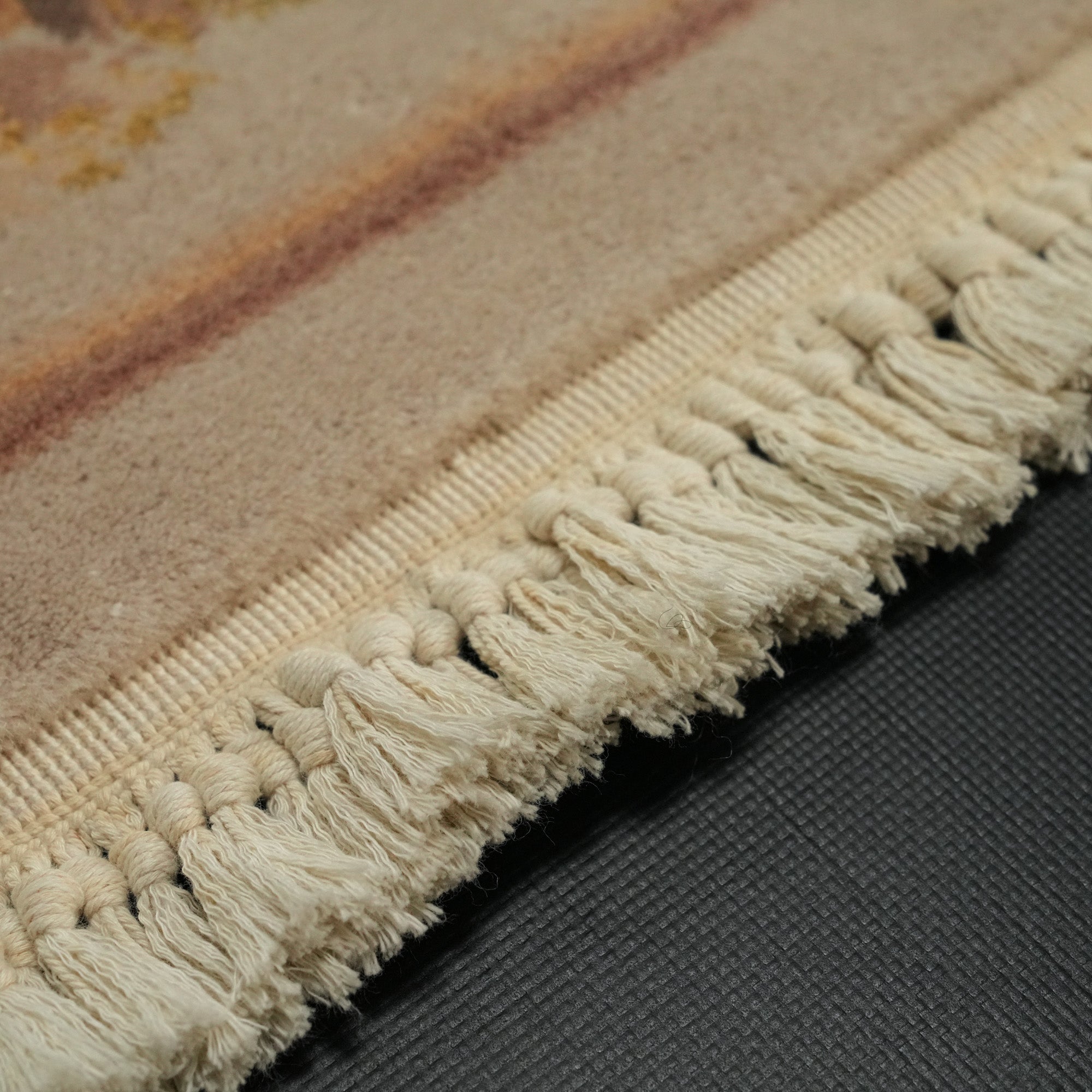 Hand Woven Flower Patterned Cream Wool Carpet