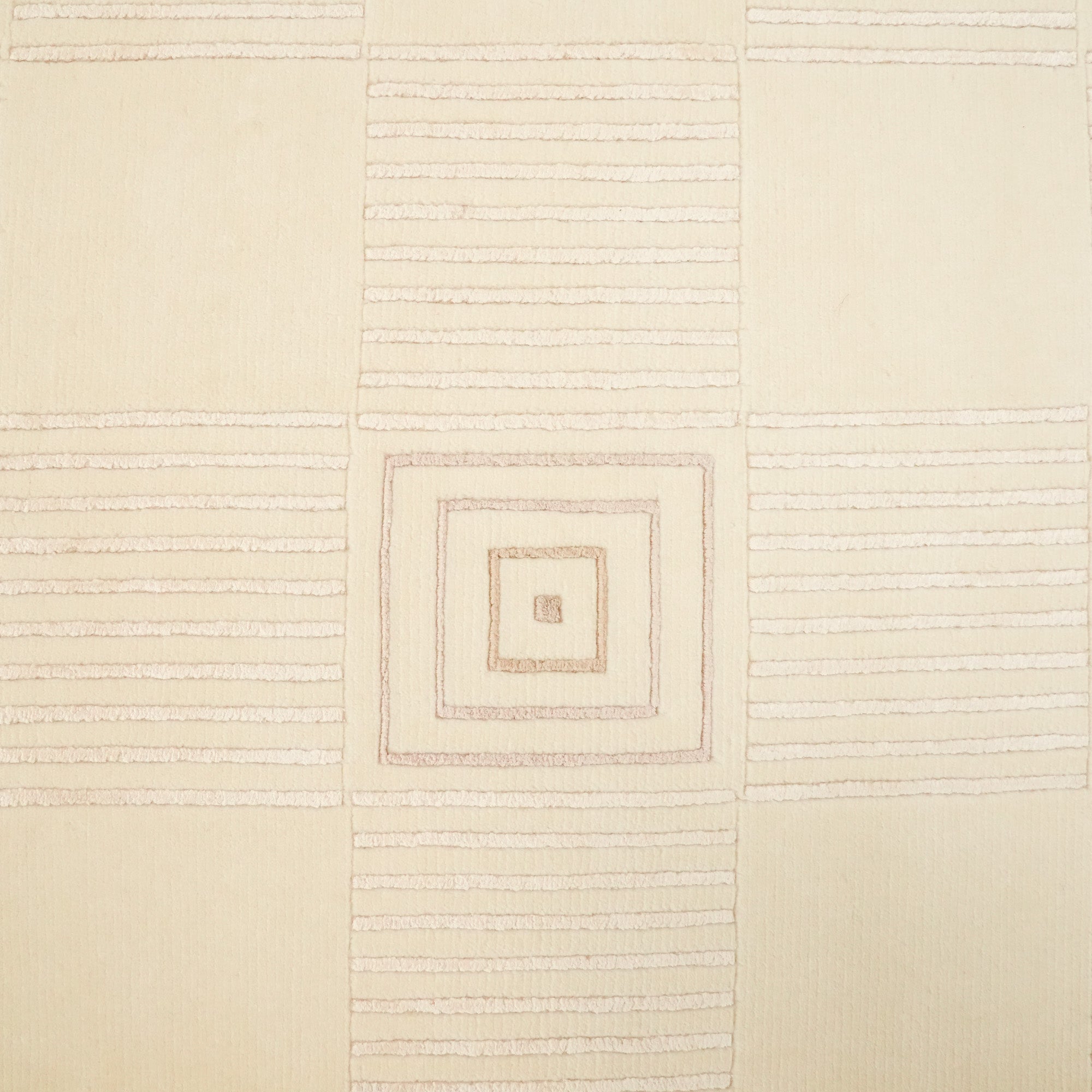 Hand Woven Geometric Patterned Cream Carpet