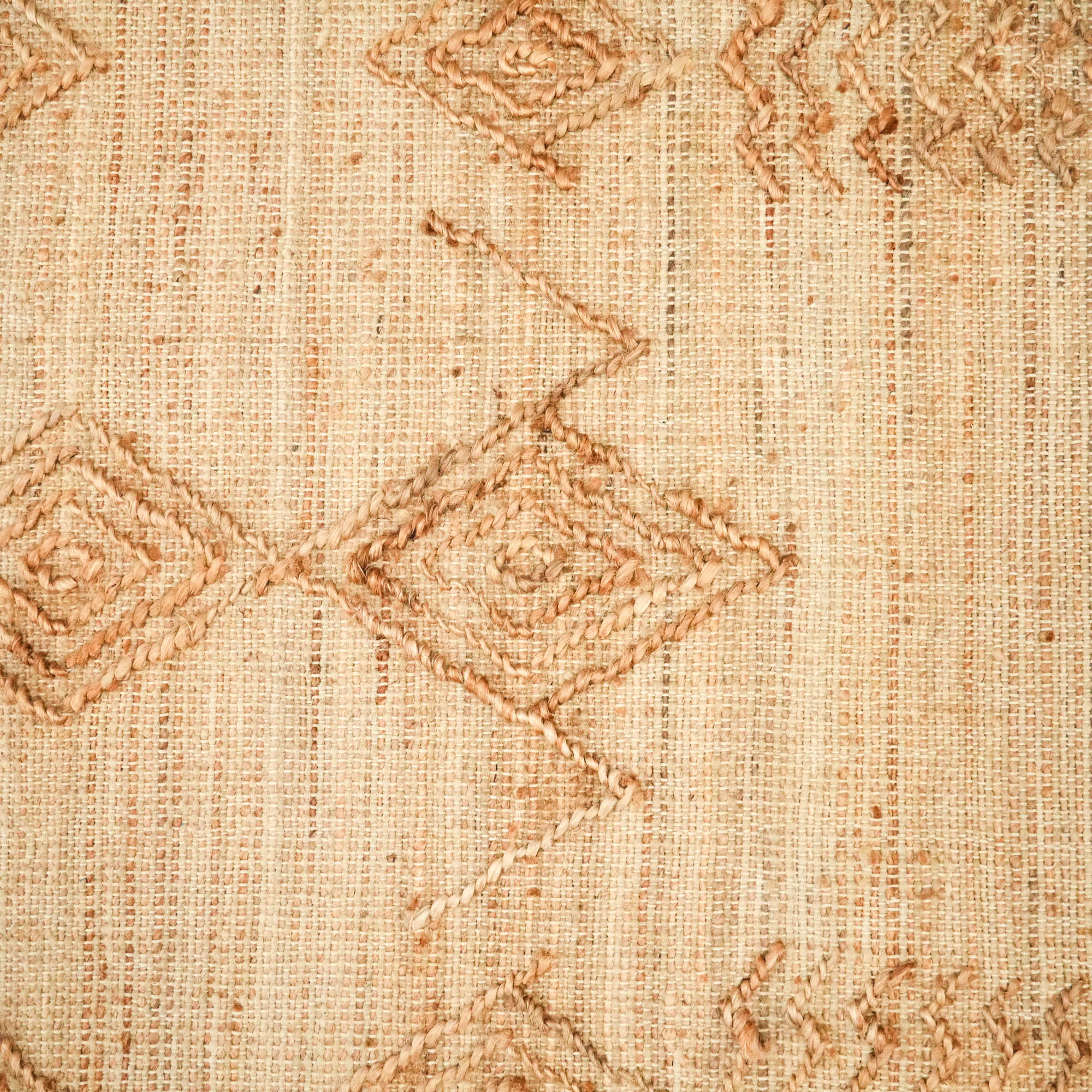 Hand Woven Geometric Patterned Beige Wicker Rug