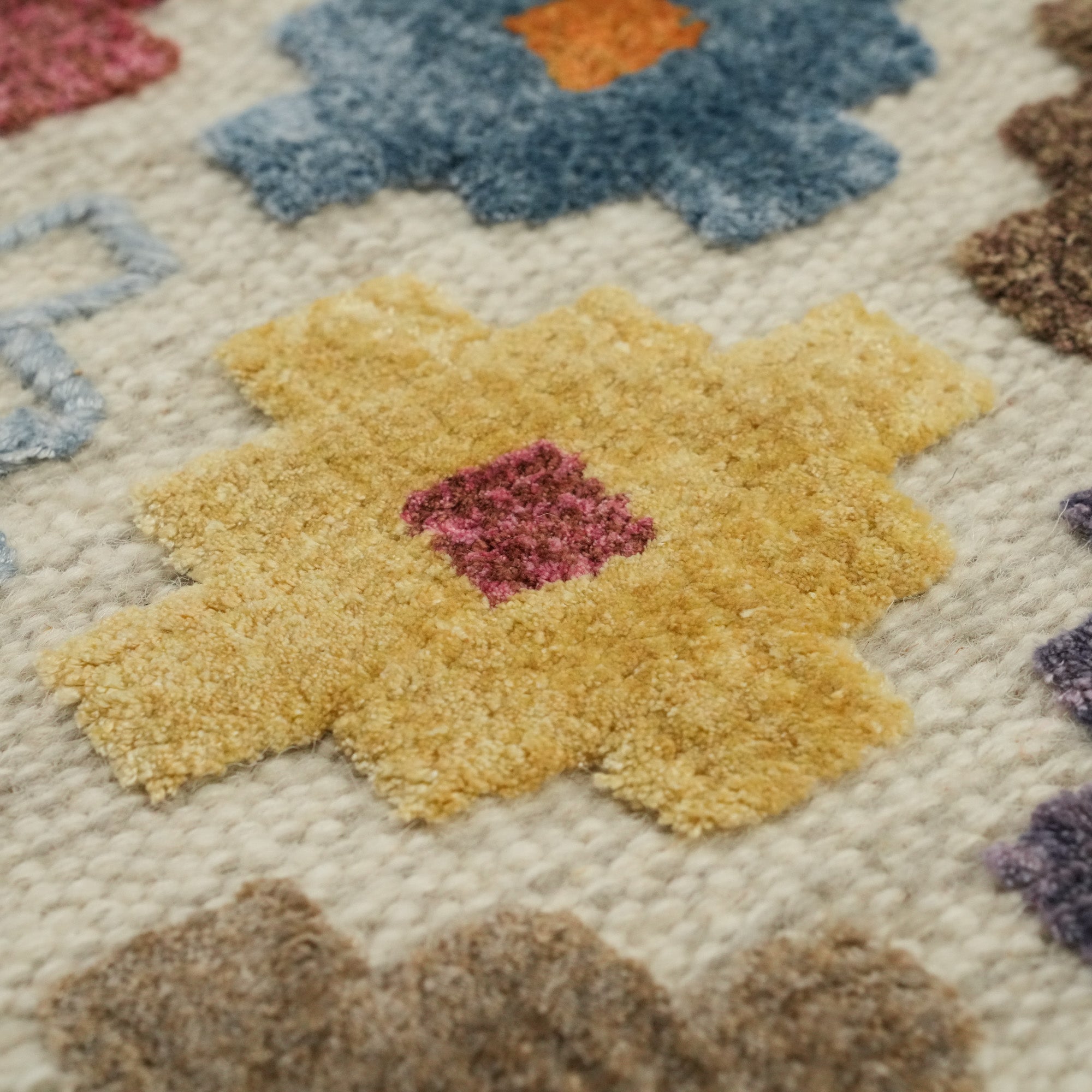 Colorful Hand-Woven Wool Rug with Geometric Pattern