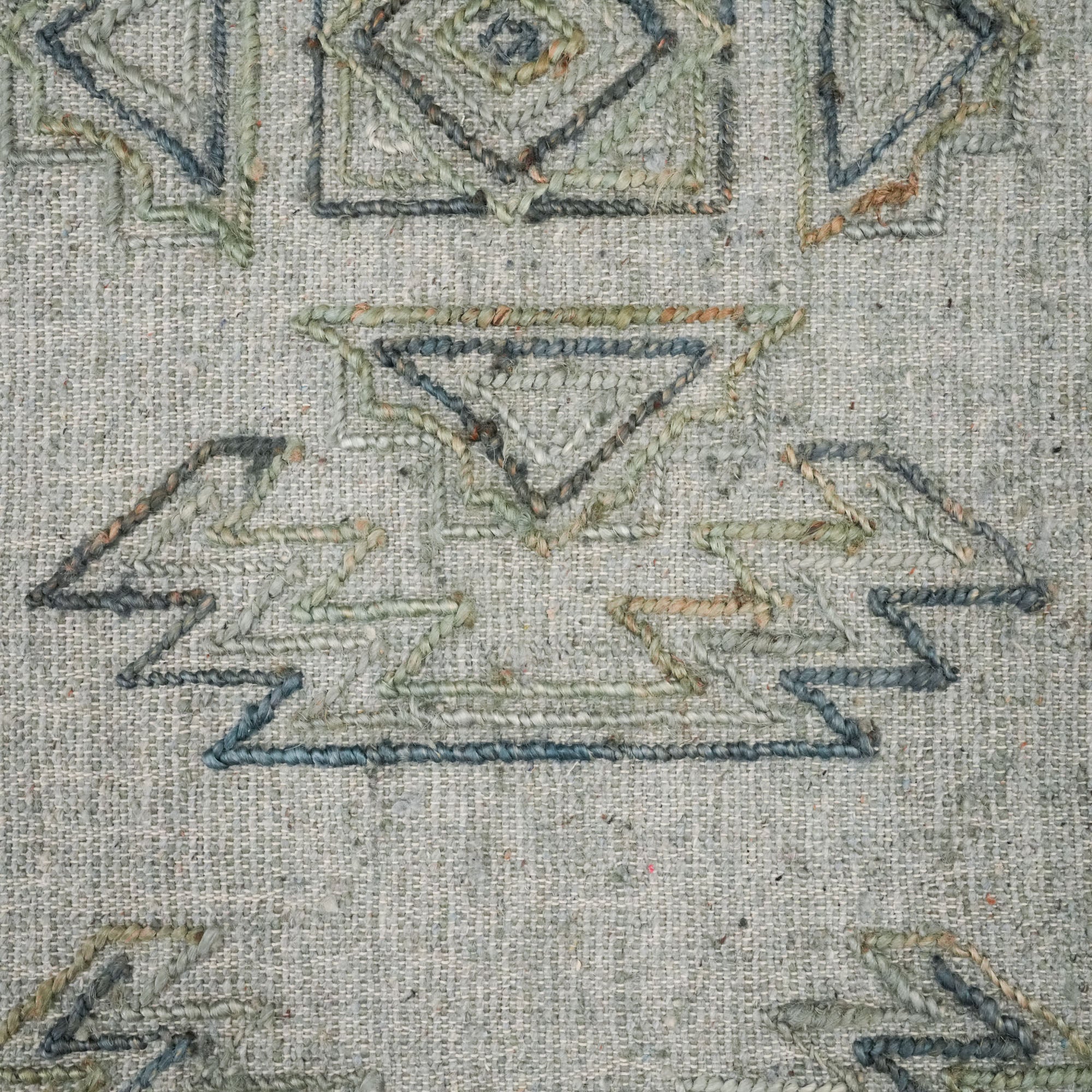 El Dokuma Geometrik Desenli Yeşil Hasır Kilim