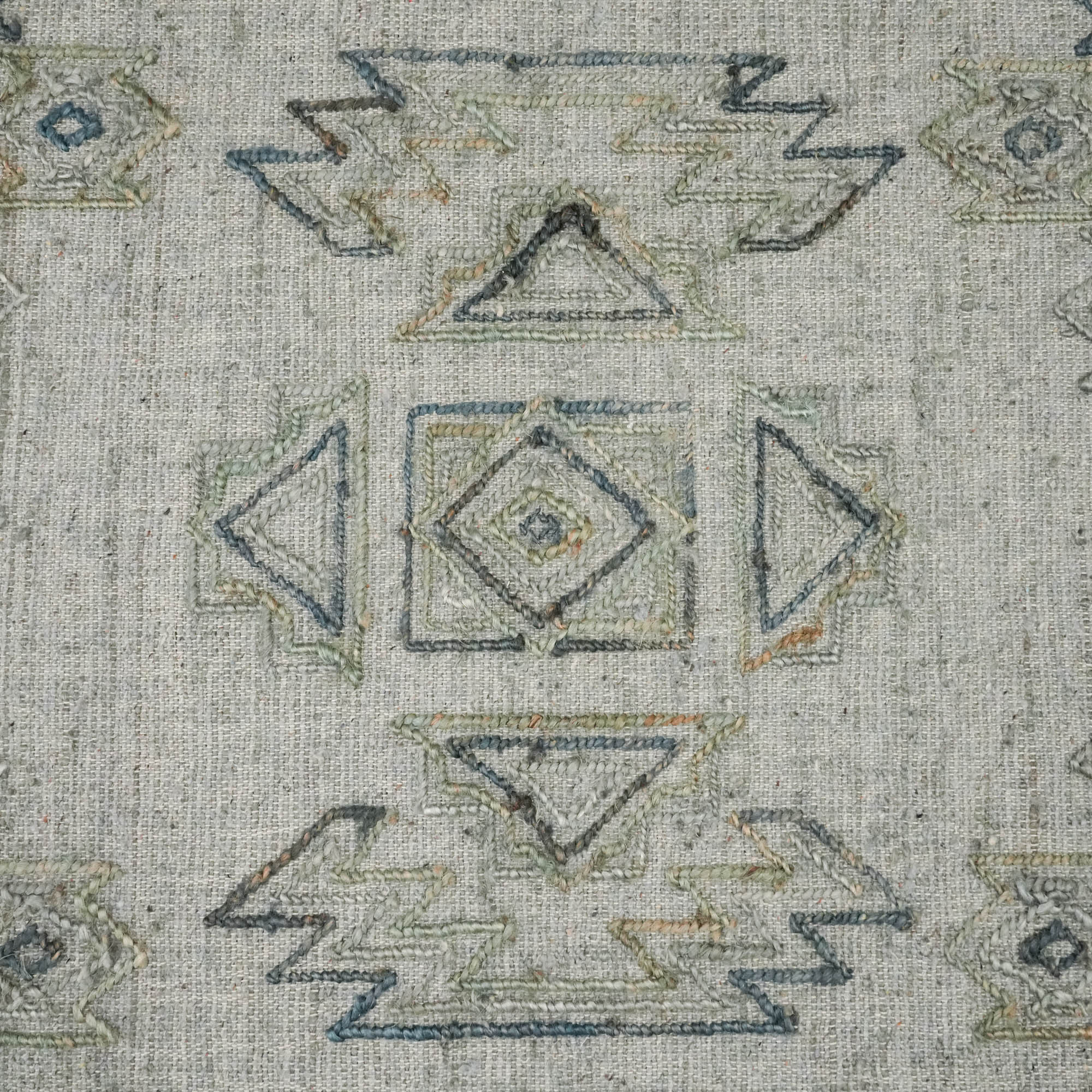 El Dokuma Geometrik Desenli Yeşil Hasır Kilim