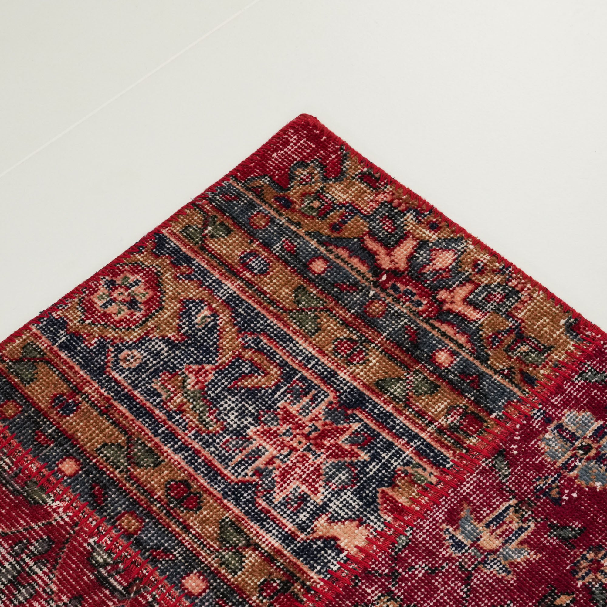 Handwoven Patchwork Patterned Wool Red Ethnic Rug