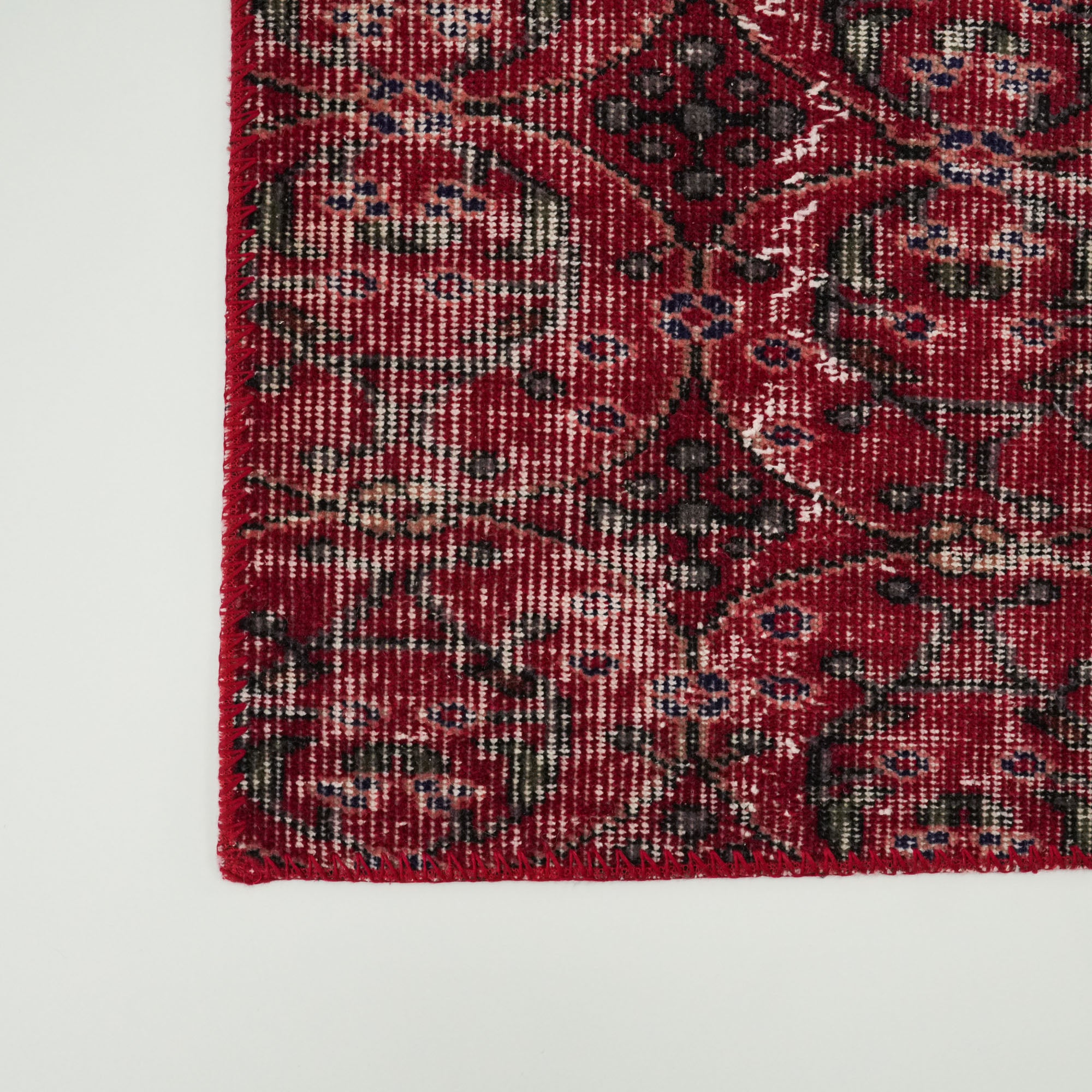 Handwoven Patchwork Patterned Wool Red Ethnic Rug