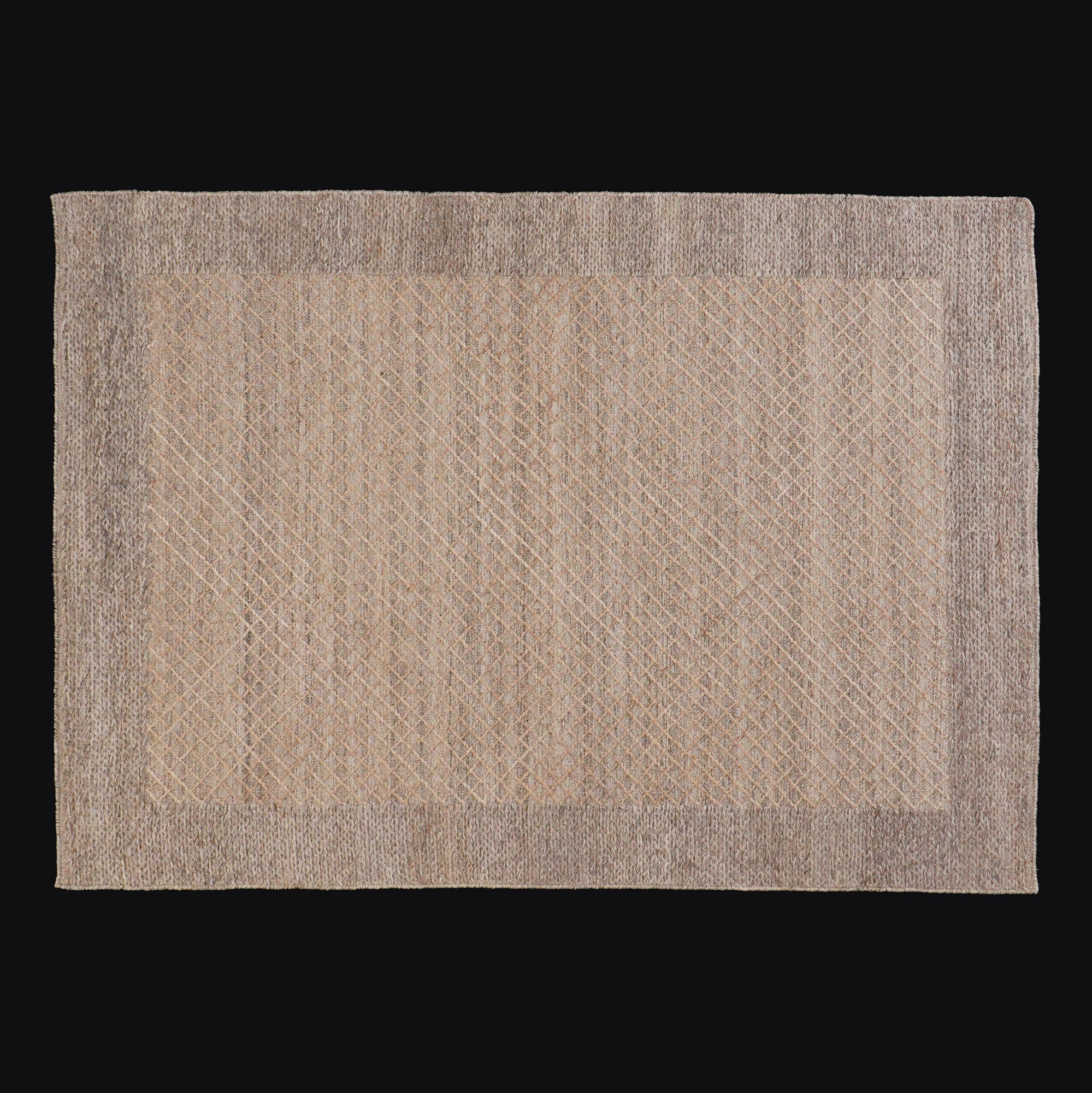 Hand Woven Frame Patterned Beige Wool Carpet