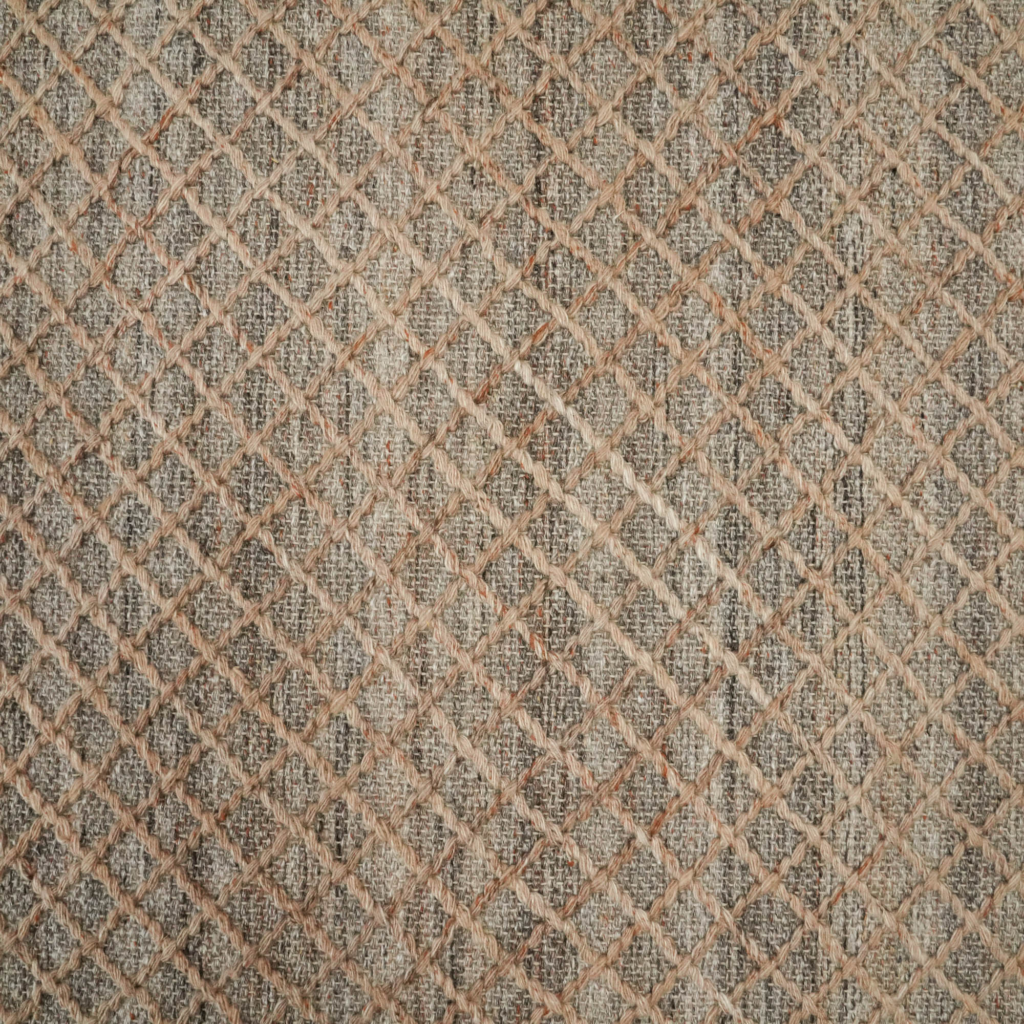 Hand Woven Frame Patterned Beige Wool Carpet