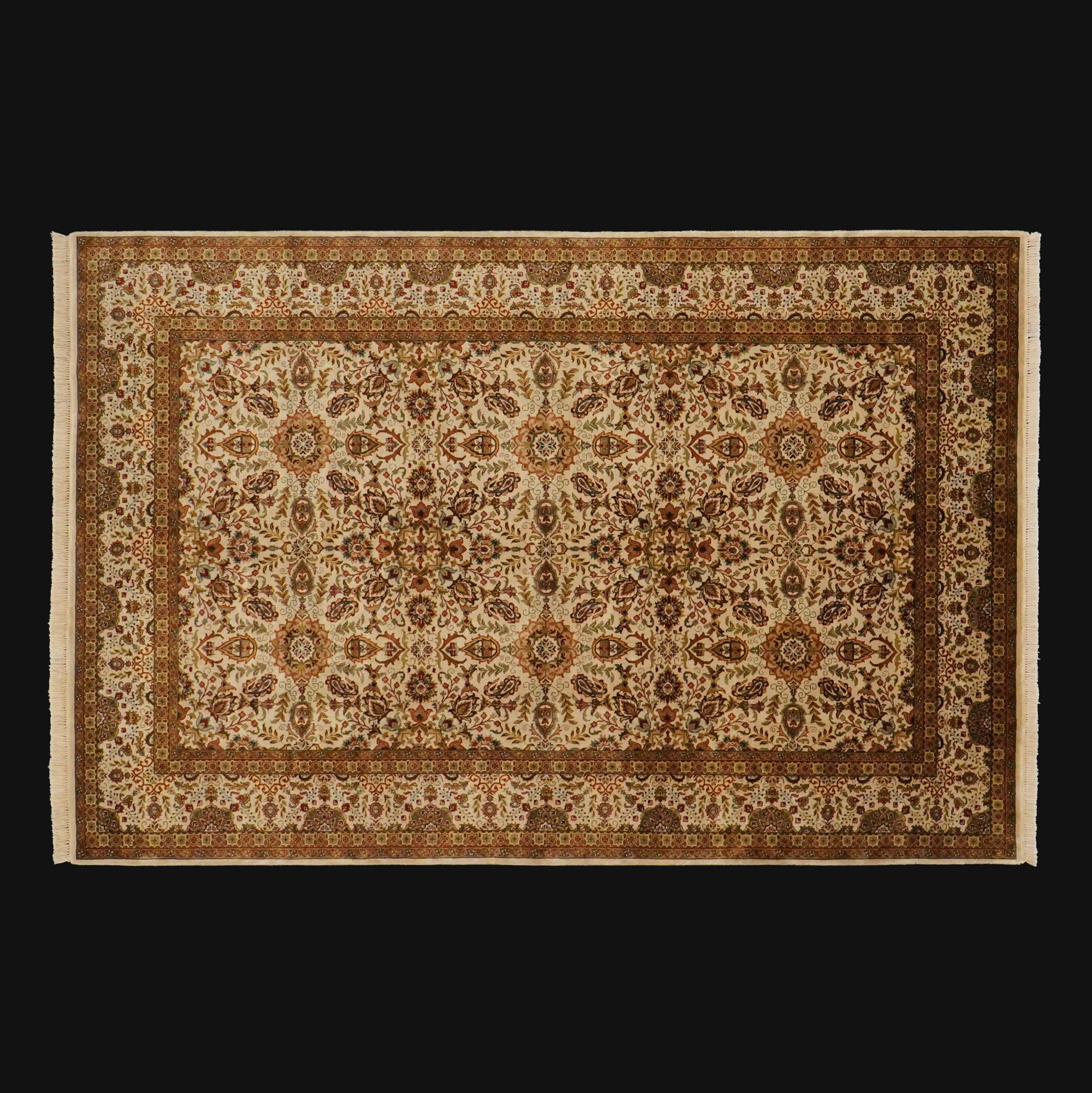 Hand Woven Uşak Patterned Wool Cream Carpet