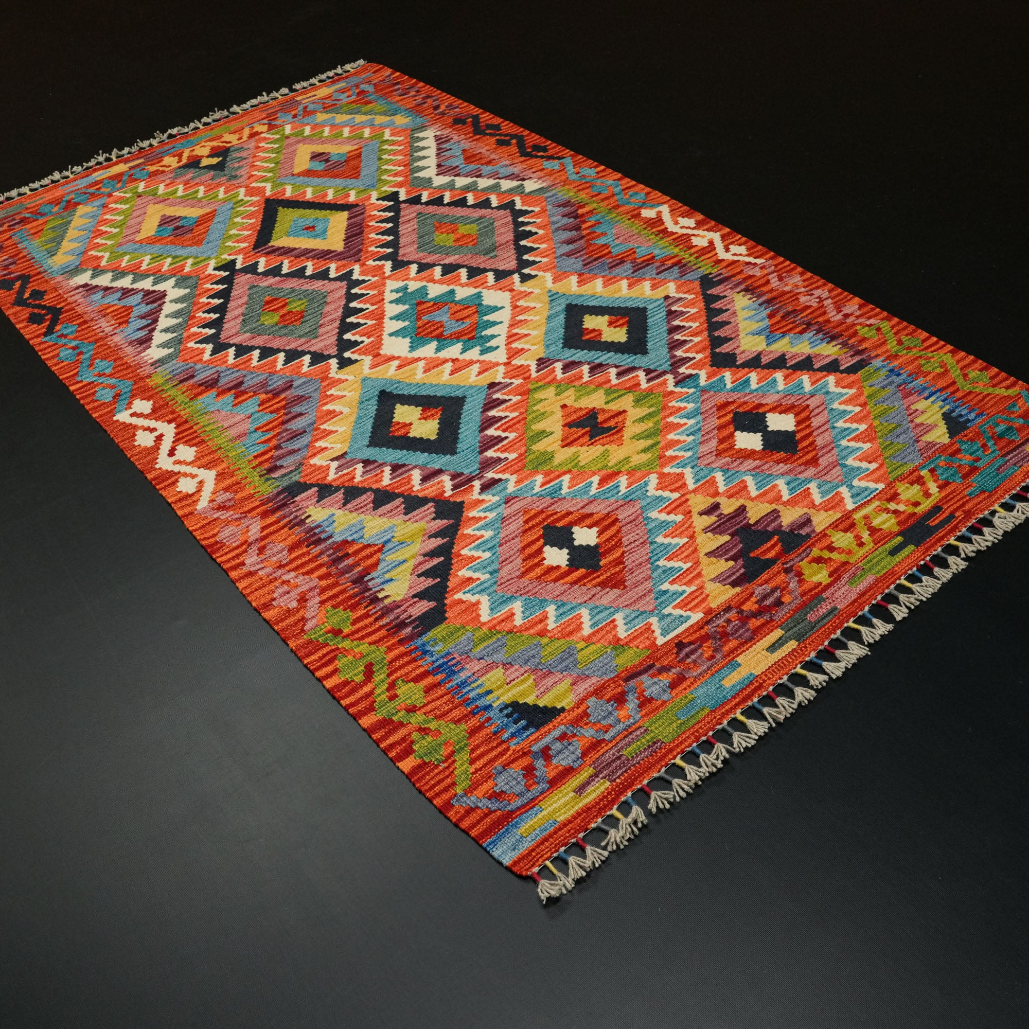 Hand Woven Wool Anatolian Patterned Colorful Rug