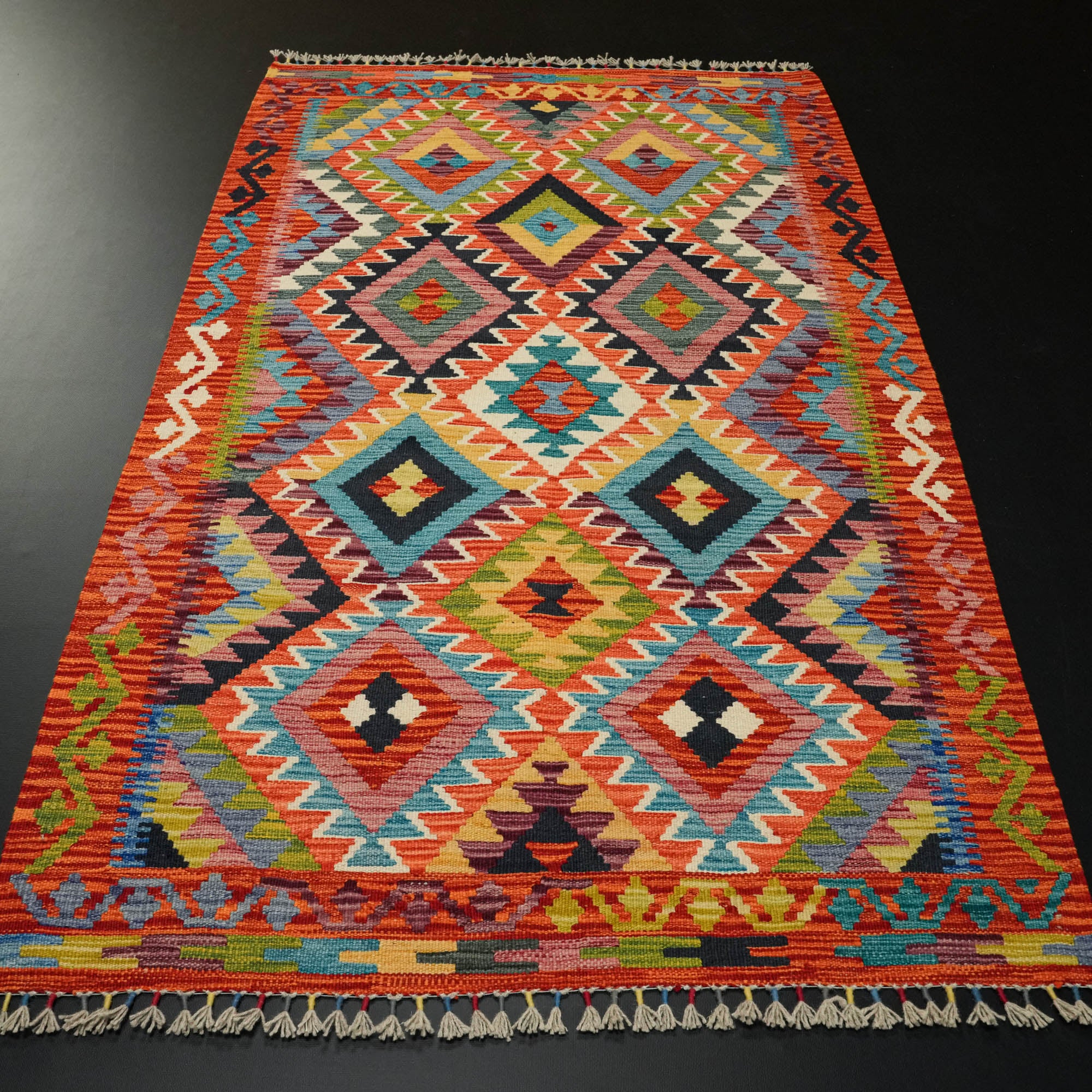 Hand Woven Wool Anatolian Patterned Colorful Rug