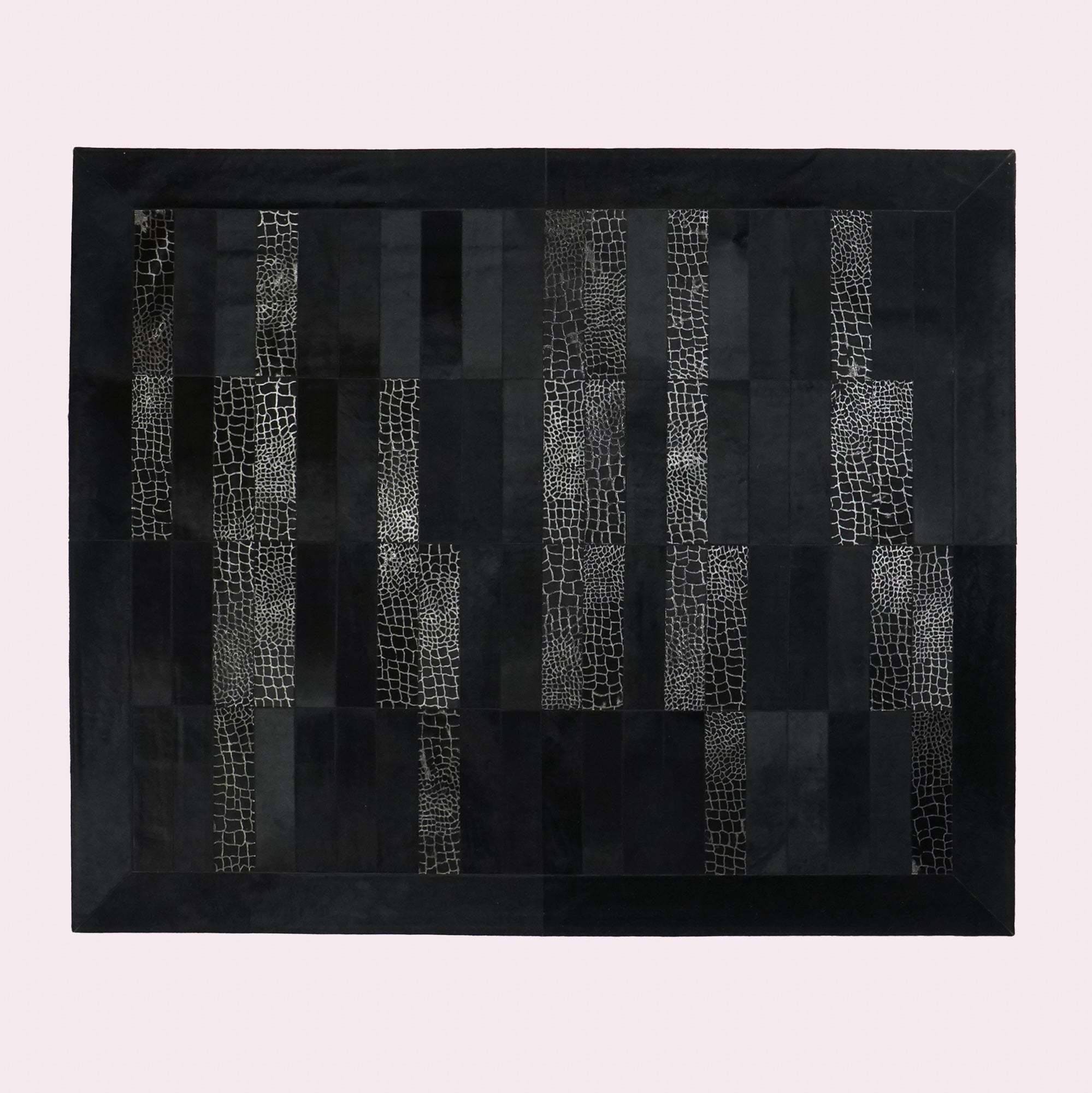 Geometric Patterned Black Leather Rug