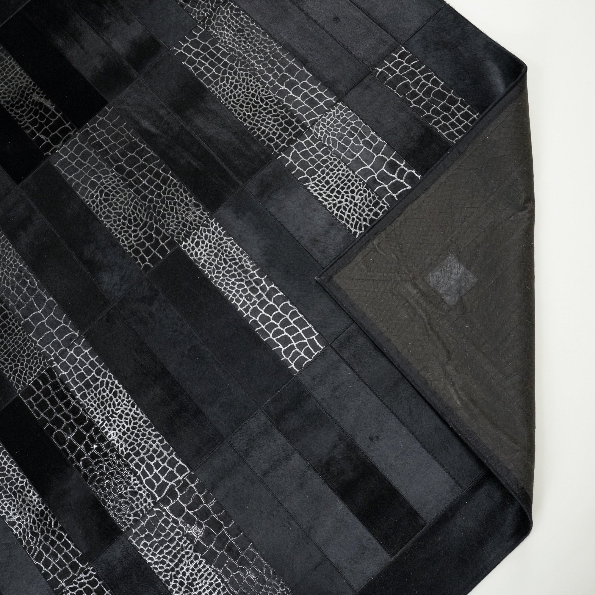 Geometric Patterned Black Leather Rug